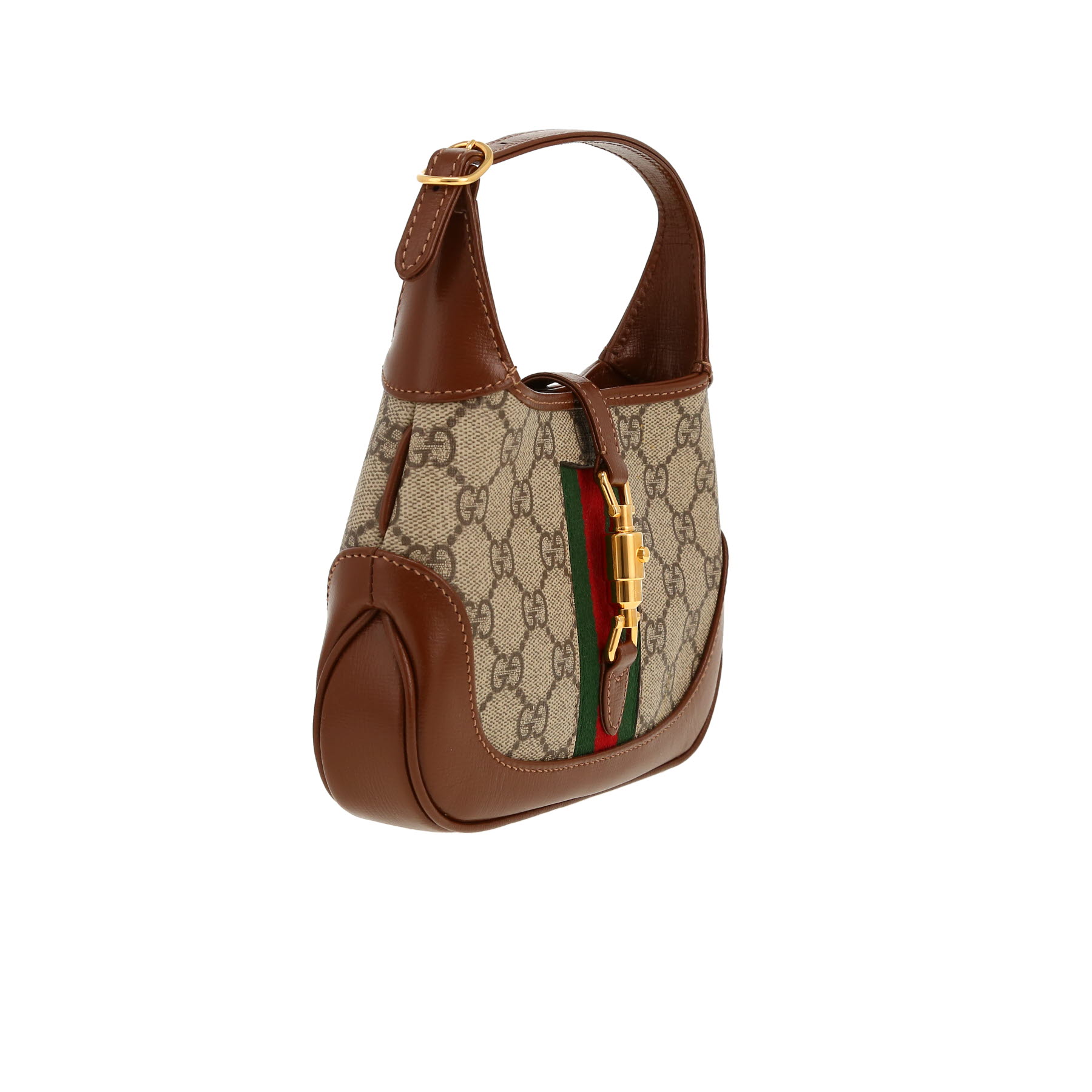 Gucci  Jackie mini  shoulder bag  in beige "sûpreme GG" canvas  and brown leather