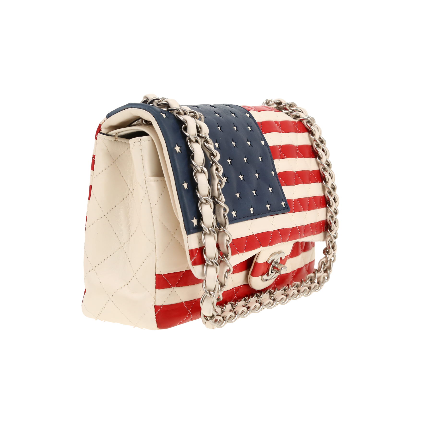 Chanel  Timeless Classic handbag  in red, white and blue quilted leather
