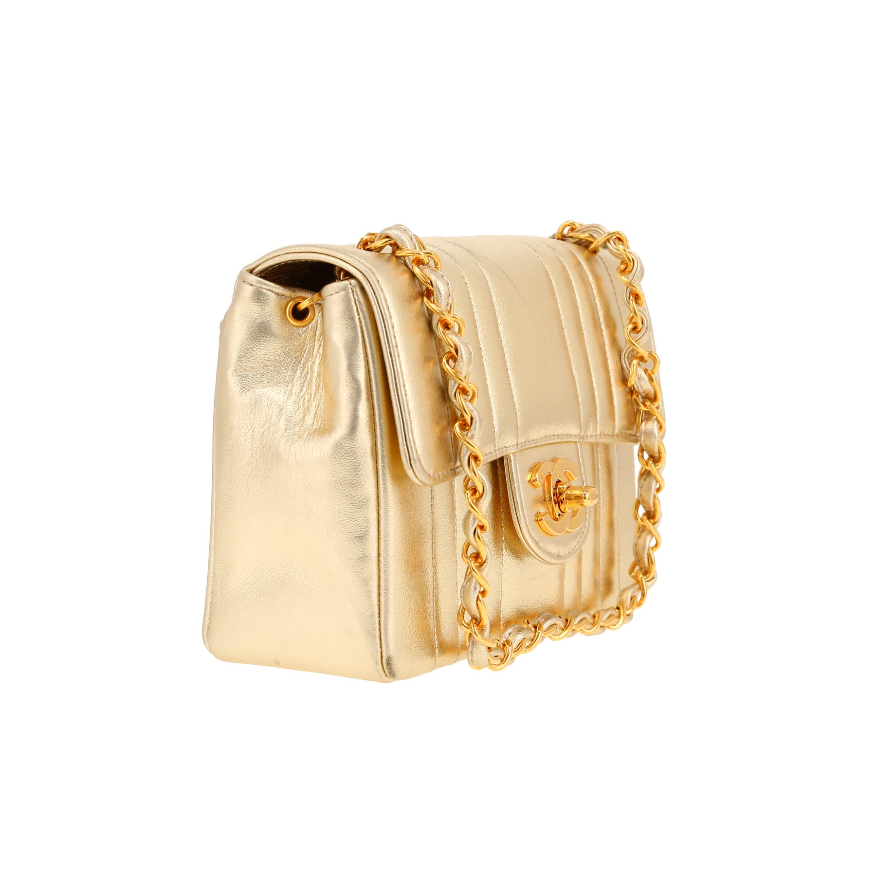 Chanel  Mini Carré shoulder bag  in gold quilted leather