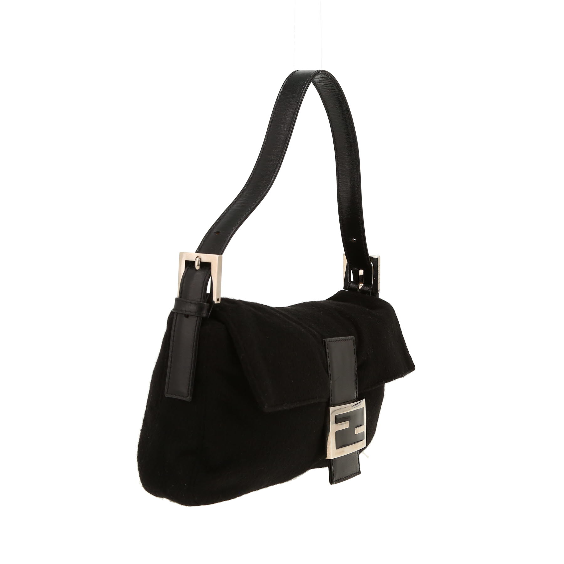 Sac à main Fendi  Baguette en laine noire et cuir noir