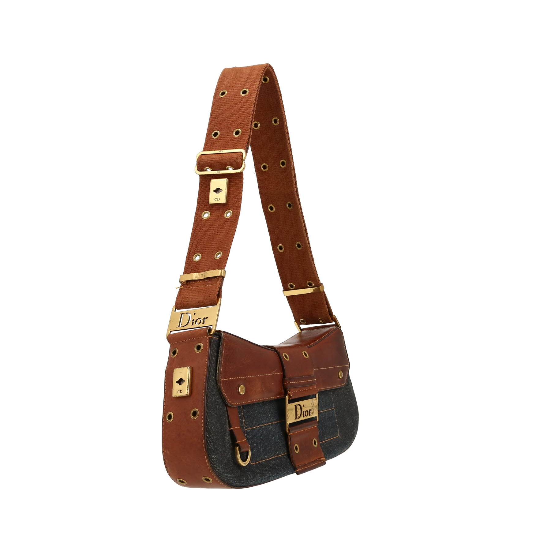 Bolso de mano Dior  Colombus en cuero marrón y lona denim azul