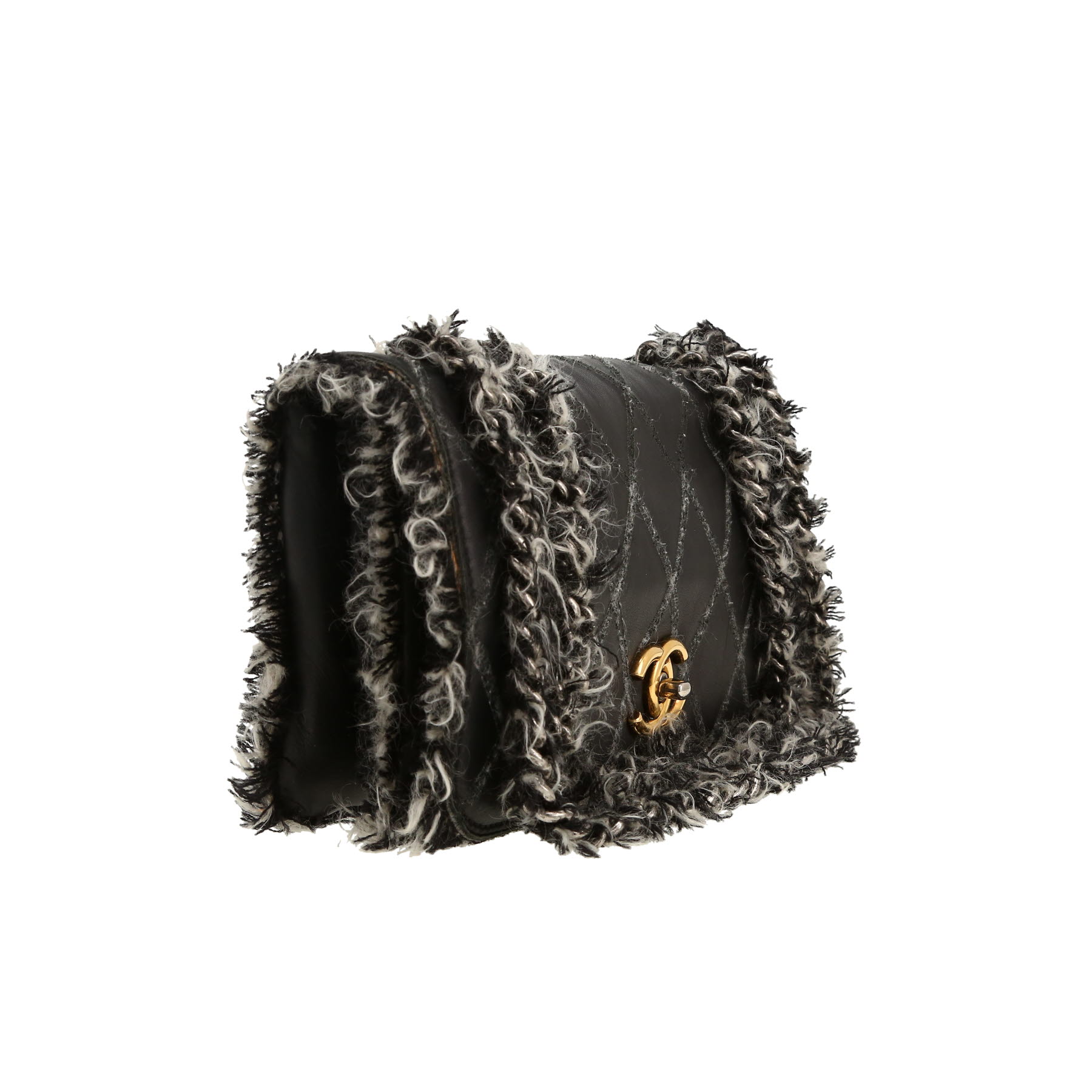 Chanel  Mademoiselle shoulder bag  in black quilted leather  and bicolor jersey