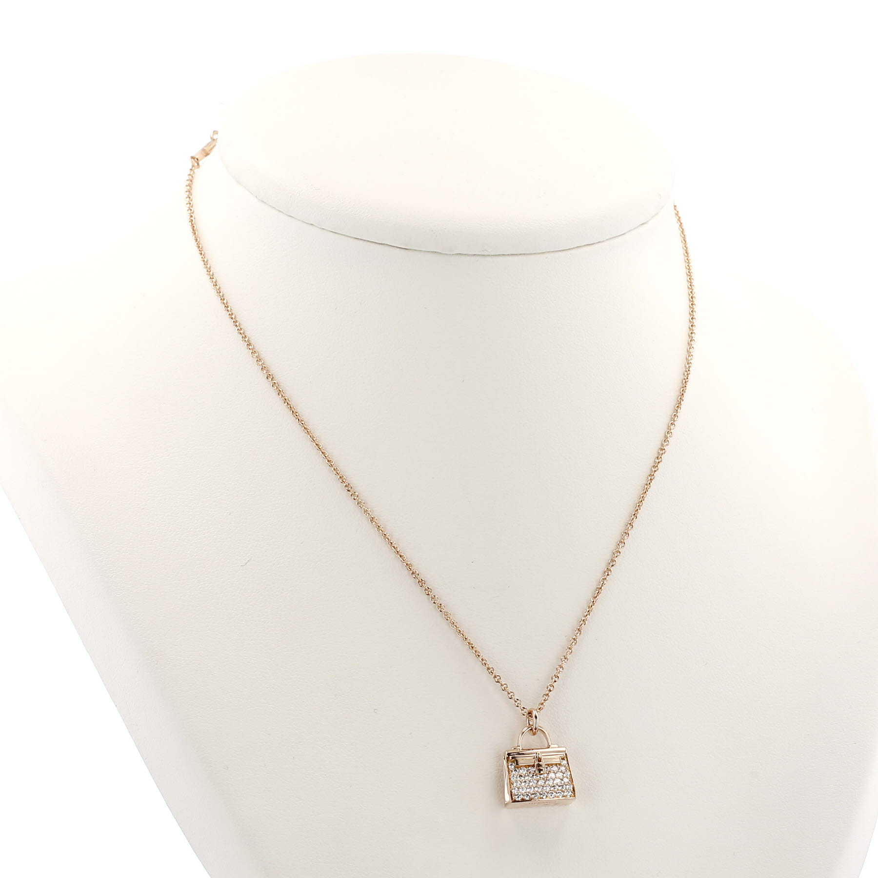 Hermès Amulettes Kelly necklace in pink gold and diamonds