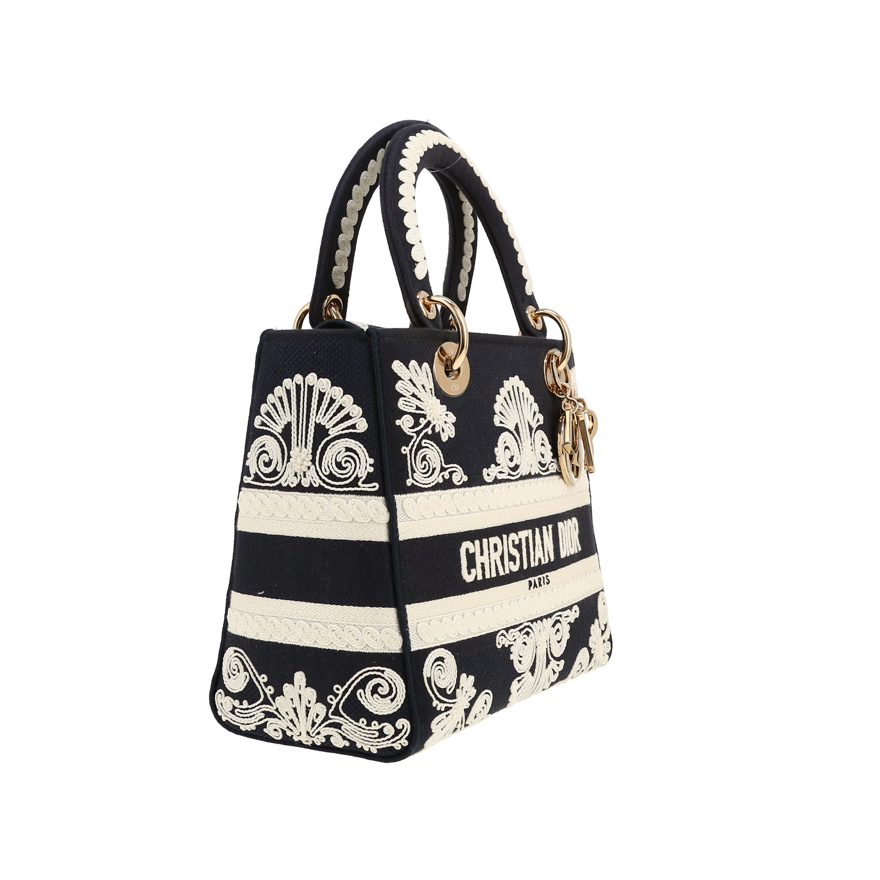 Dior  Lady Dior handbag  in navy blue and white canvas