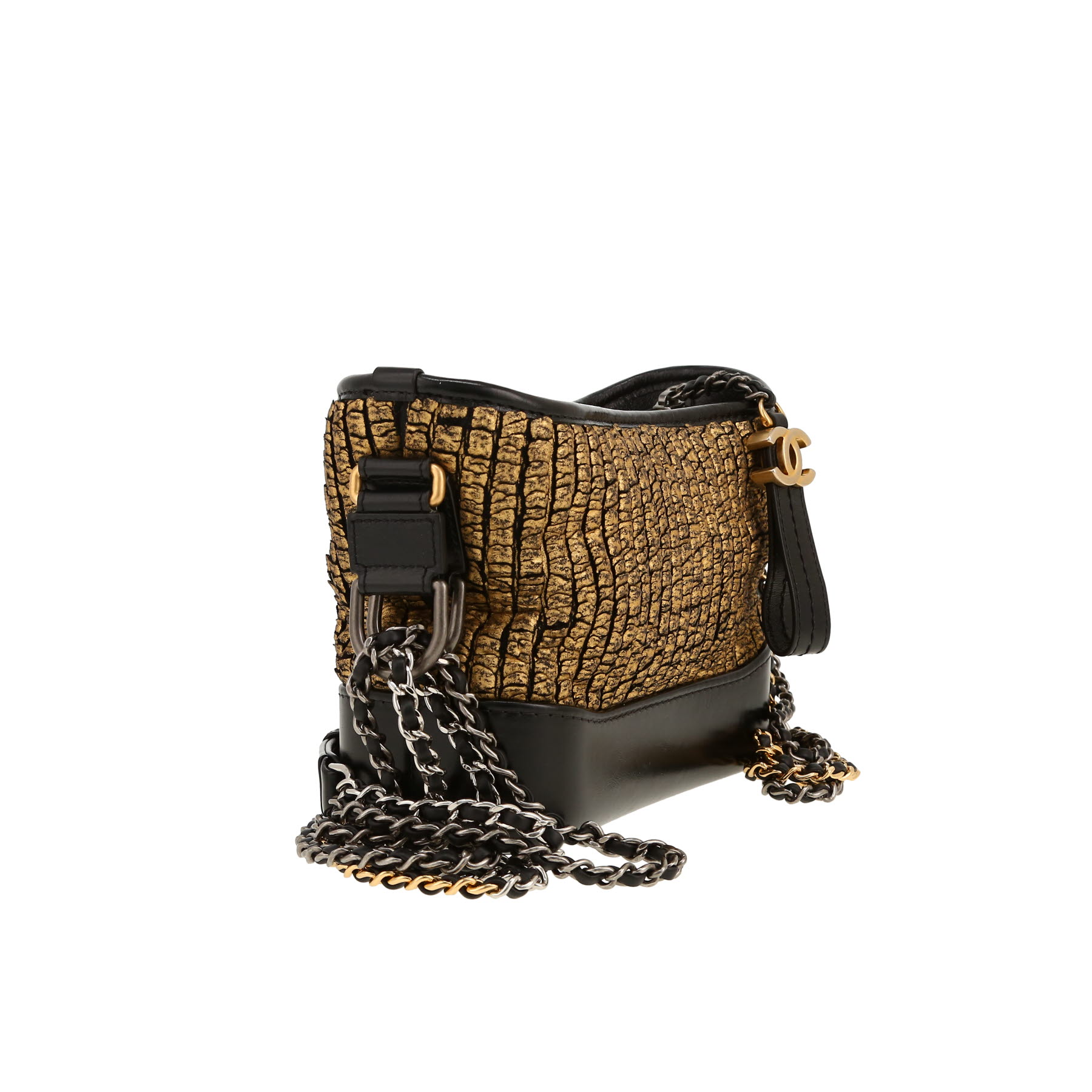 Chanel  Gabrielle  small model  shoulder bag  in gold canvas  and black leather