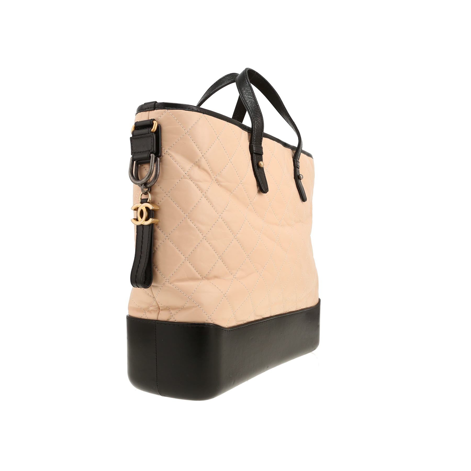 Chanel  Gabrielle  handbag  in beige quilted leather  and black leather