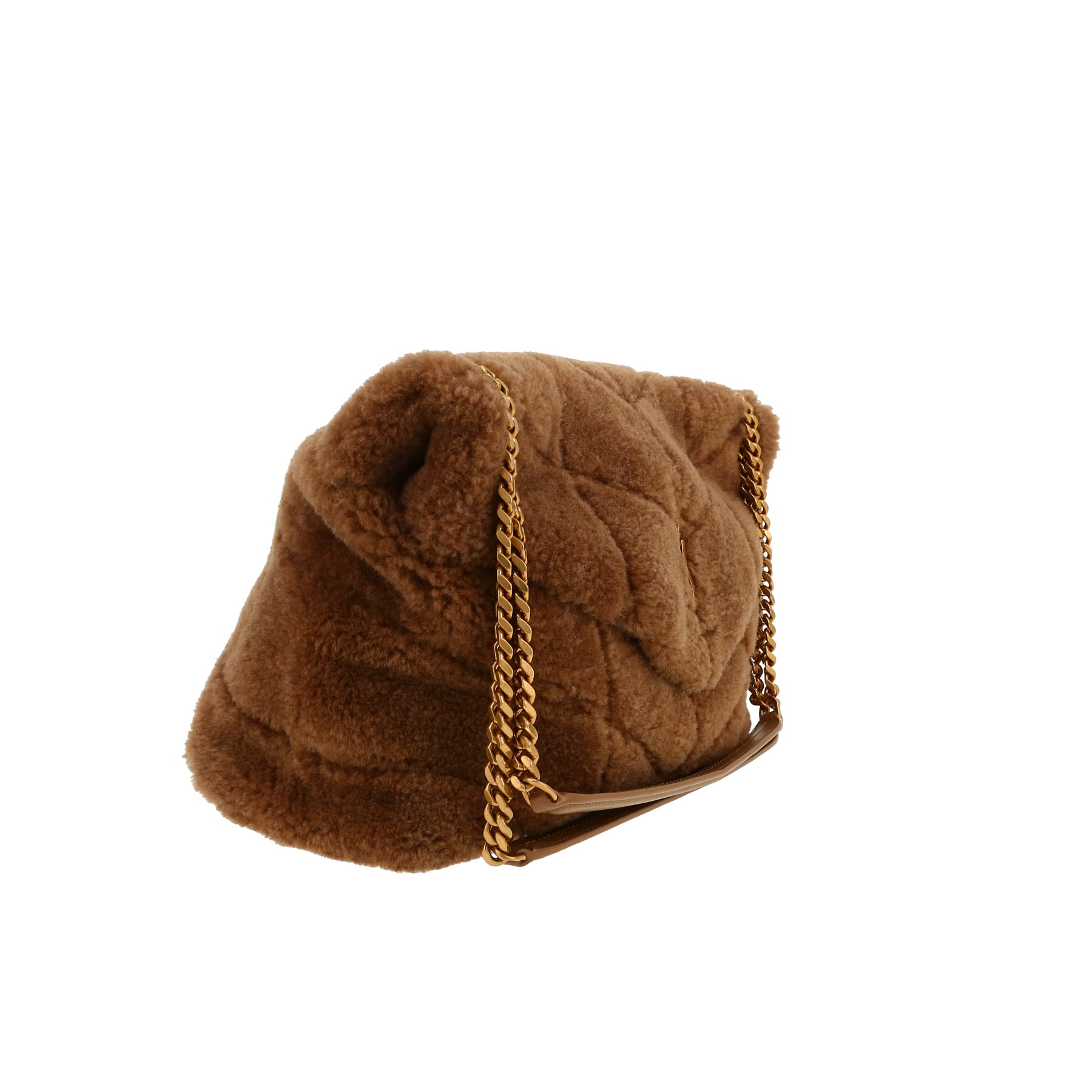 Sac à main Saint Laurent  Puffer moyen modèle  en peau lainée marron et cuir marron