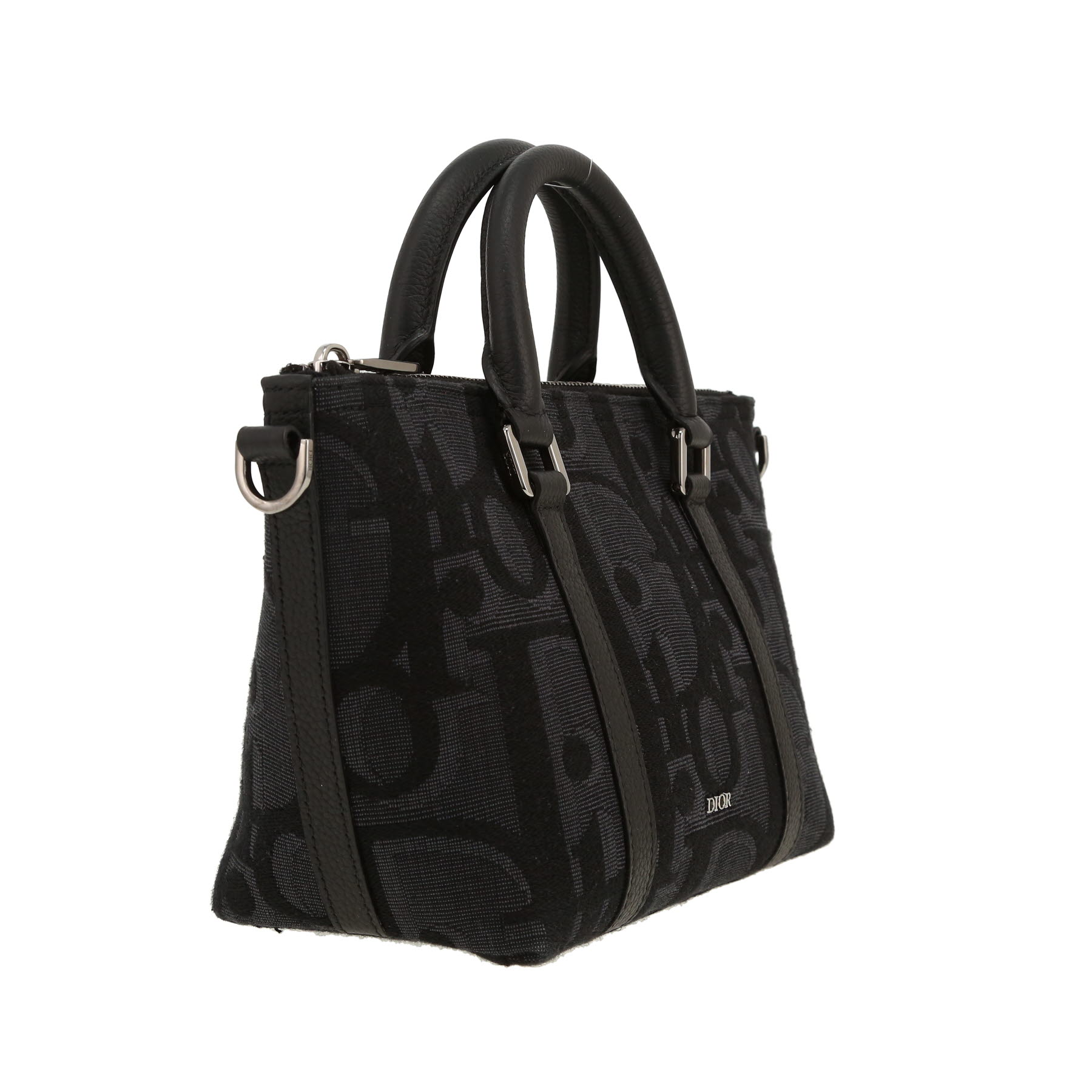 Dior   handbag  in black and grey logo canvas  and black leather