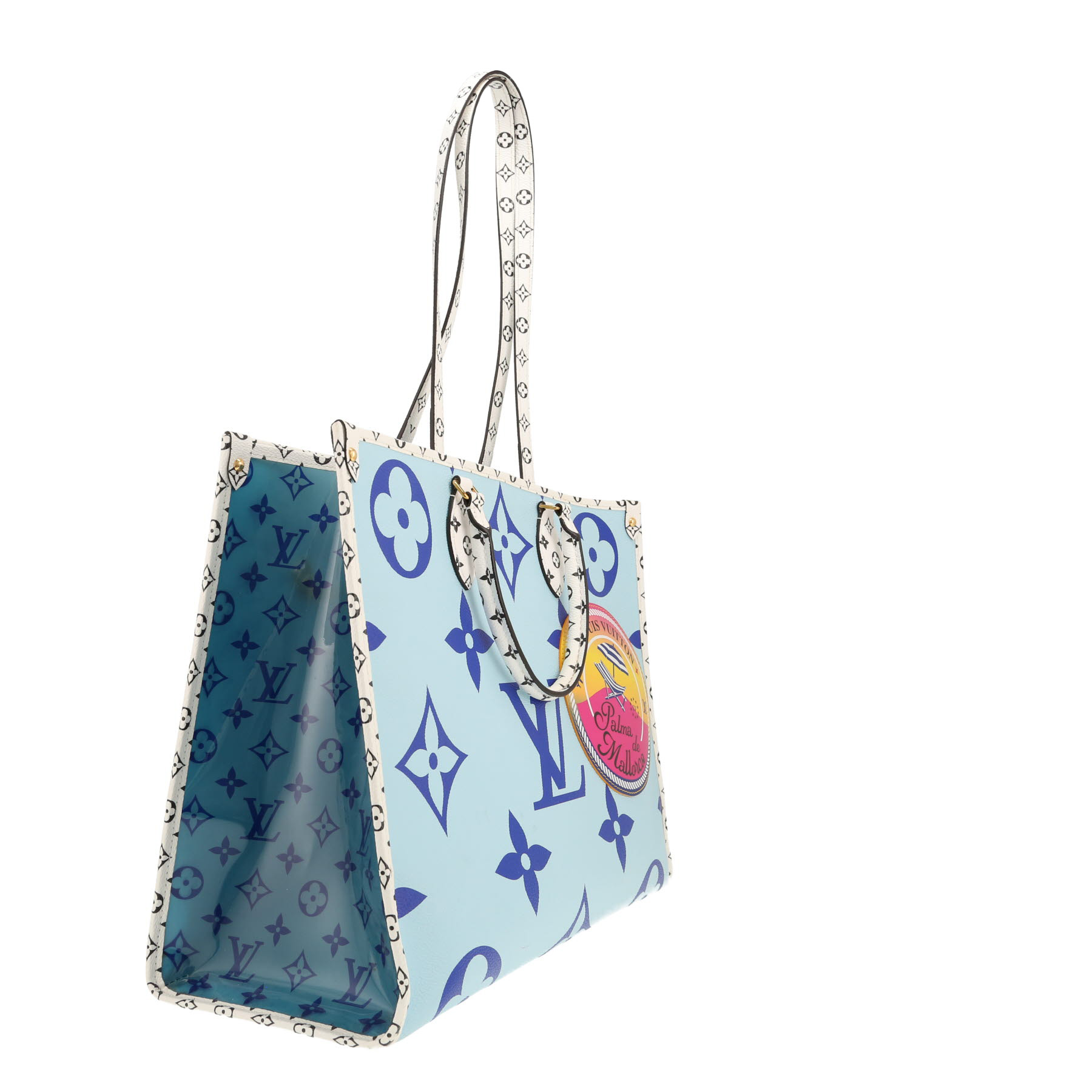 Sac cabas Louis Vuitton  Onthego en toile monogram deux tons bleu-ciel et bleu-foncé