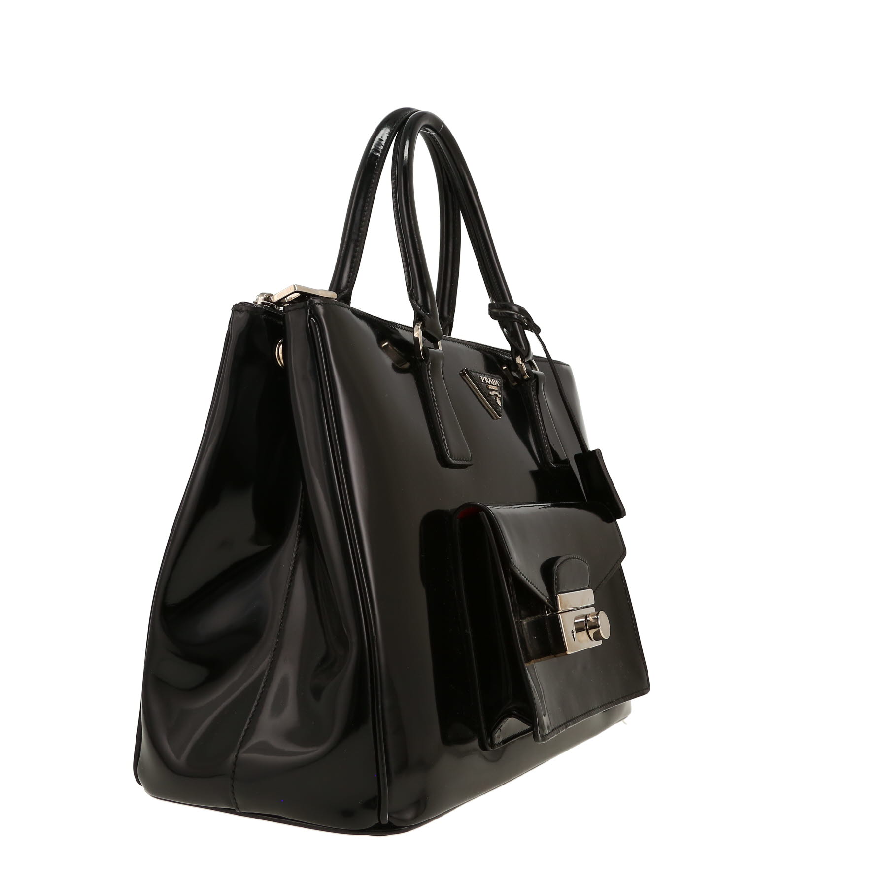 Prada   handbag  in black patent leather