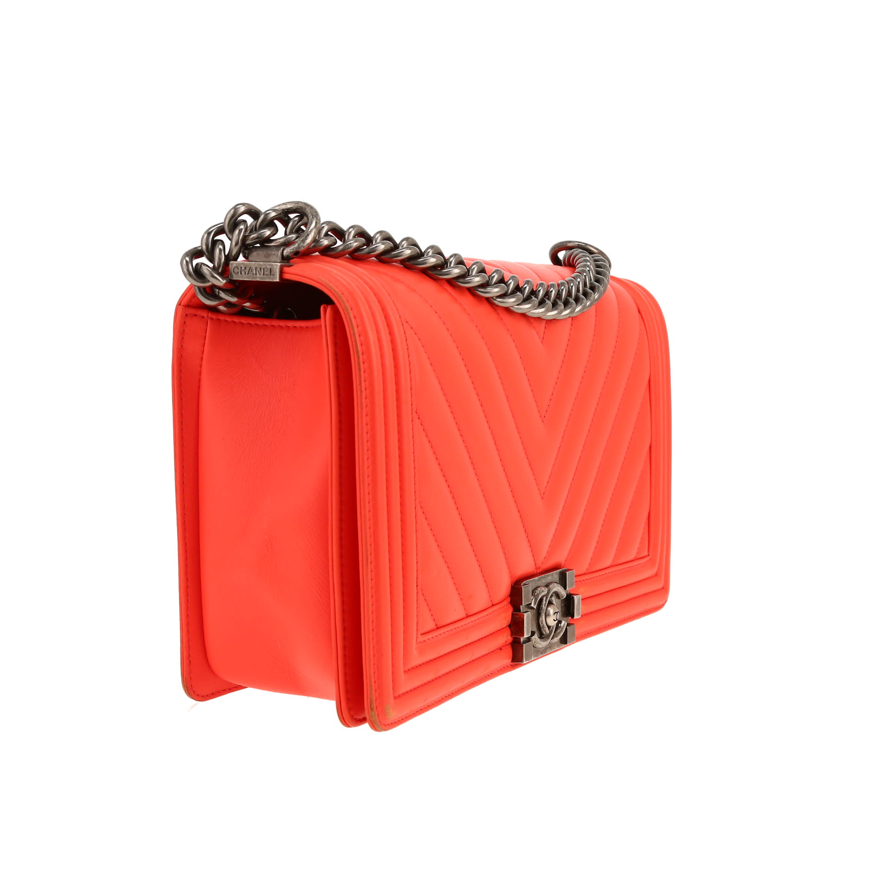 Bolso bandolera Chanel  Boy en cuero acolchado con motivos de espigas rojo anaranjado
