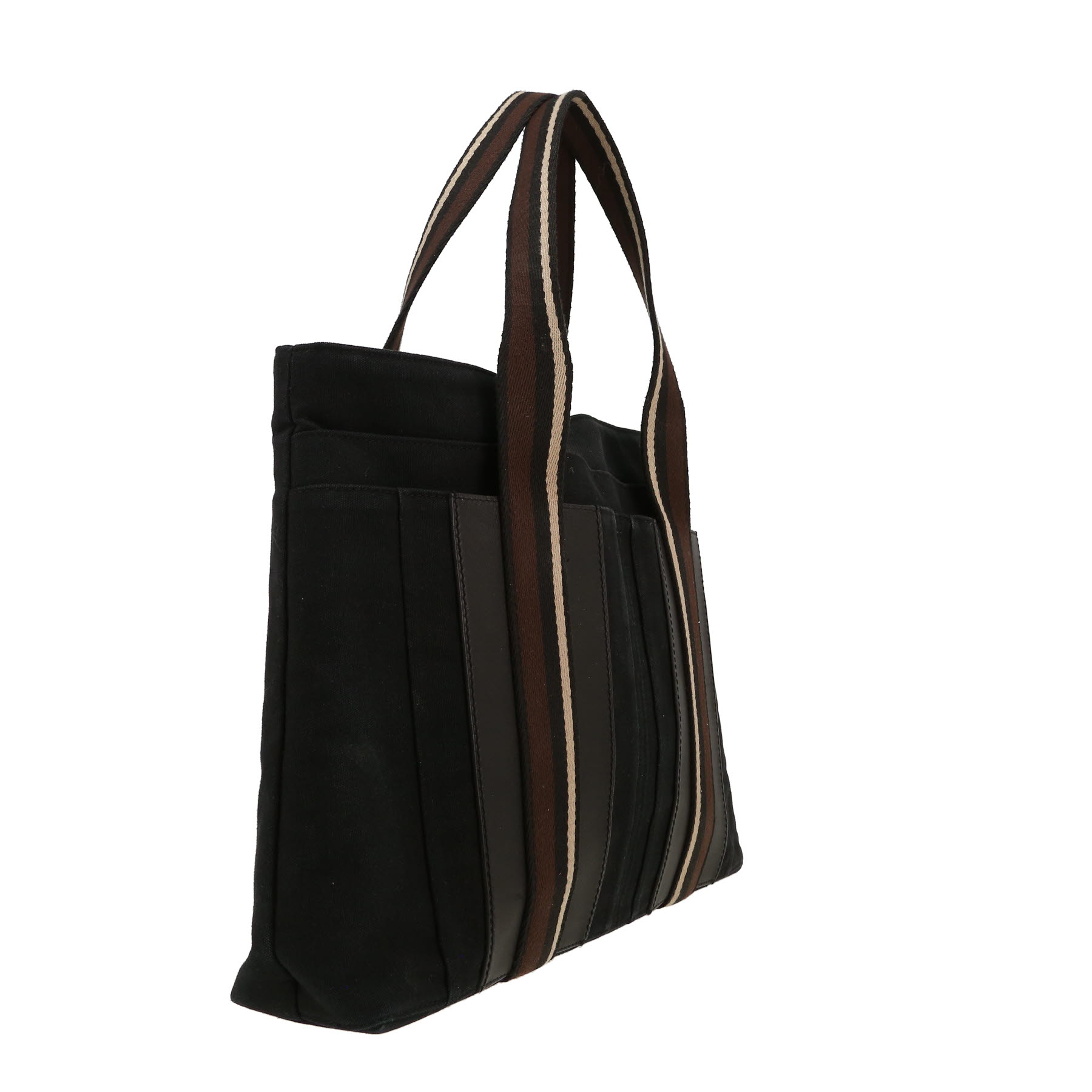Sac cabas Hermès  Toto Bag - Shop Bag en toile noire et cuir noir