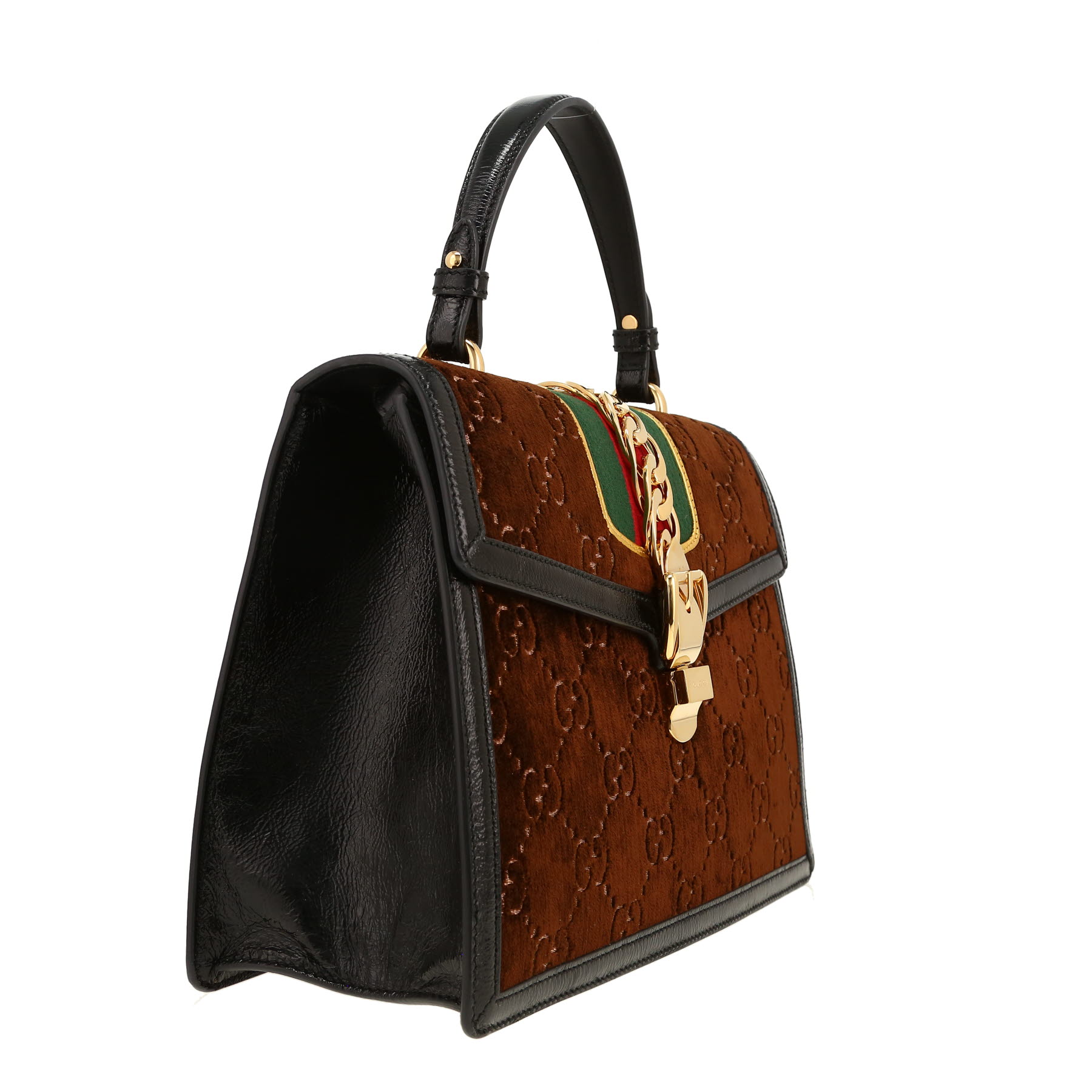 Gucci  Sylvie handbag  in brown velvet  and black leather