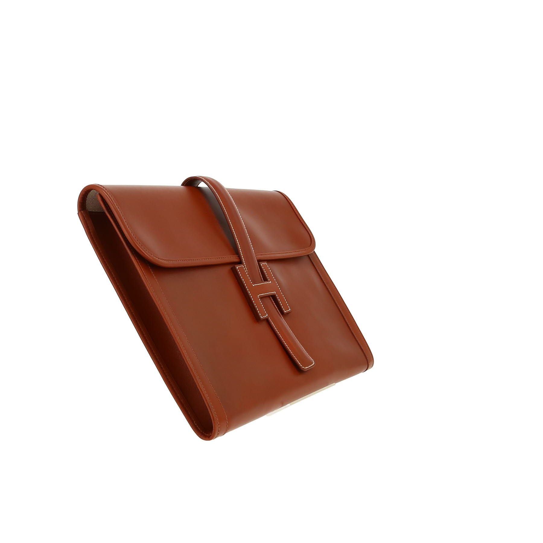 Hermès  Jige large model  pouch  in brown box leather