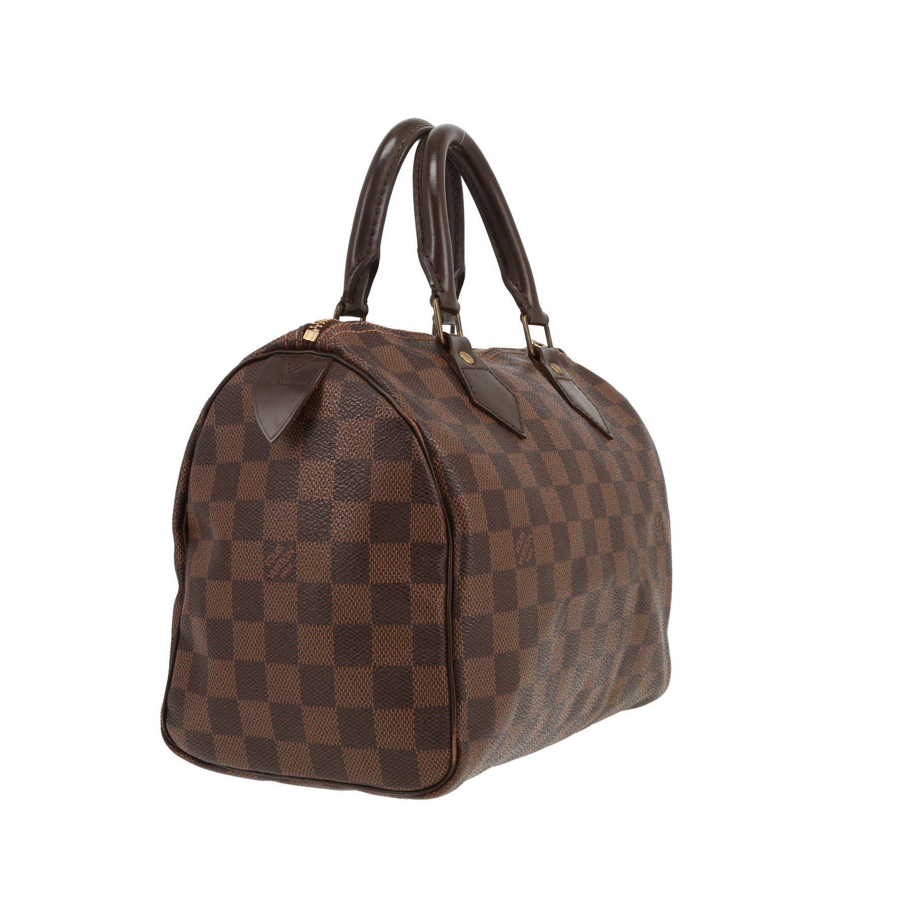 Sac à main Louis Vuitton  Speedy 25 en toile damier ébène et cuir marron