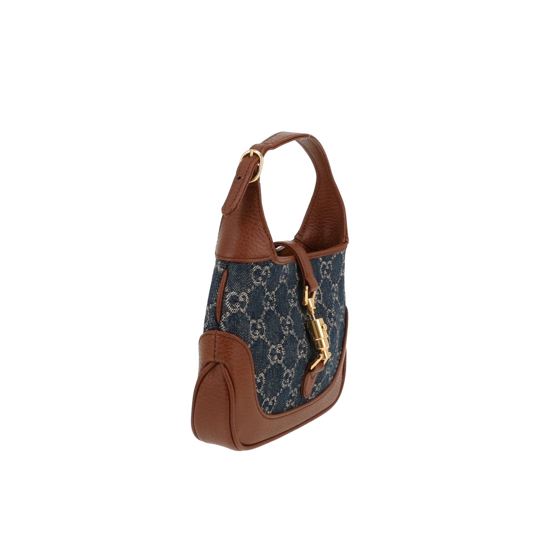 Gucci  Jackie mini  shoulder bag  in blue monogram denim canvas  and brown leather