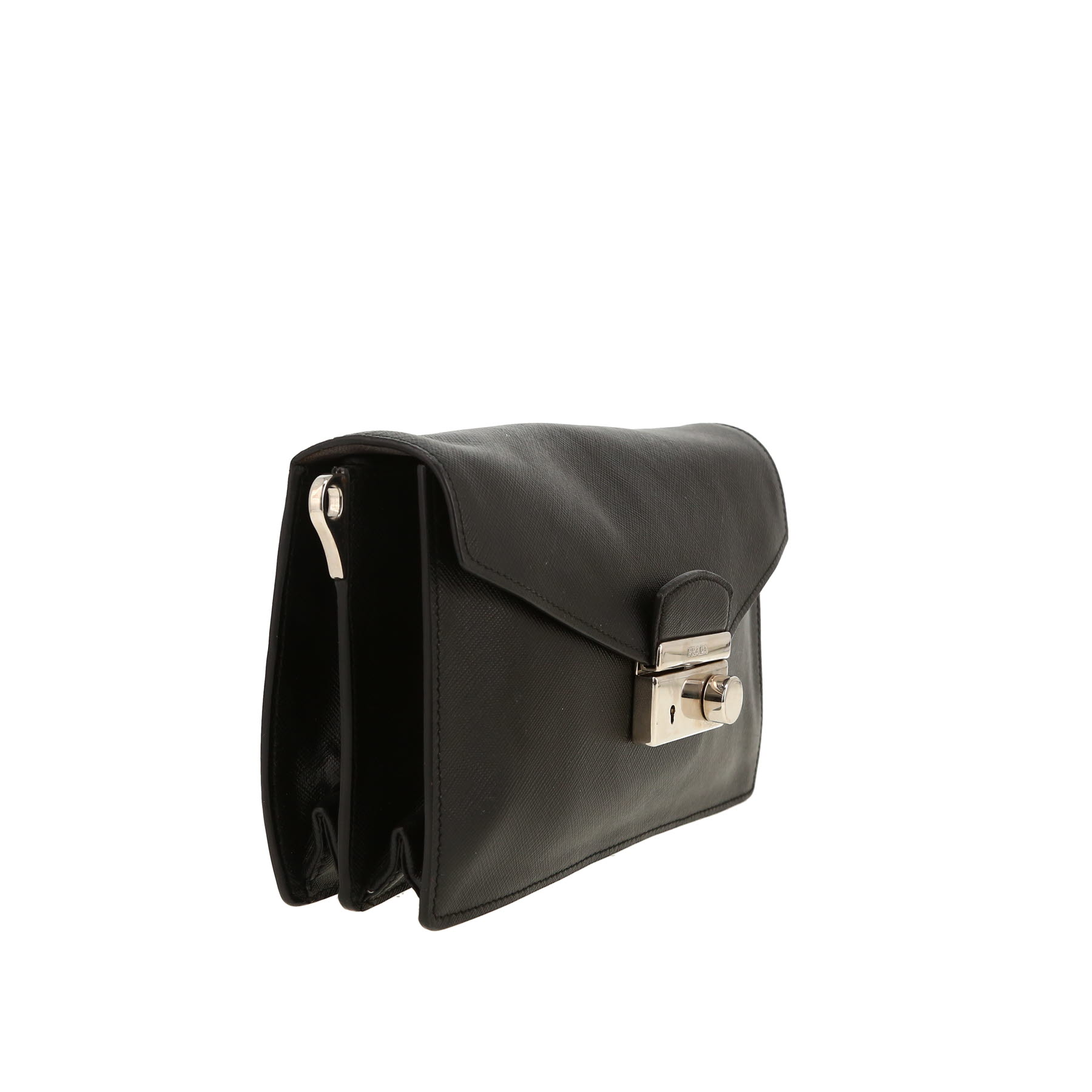 Prada   shoulder bag  in black leather saffiano