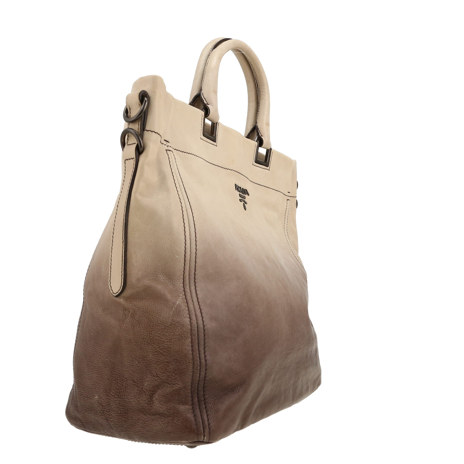 Prada   handbag  in brown and ecru leather