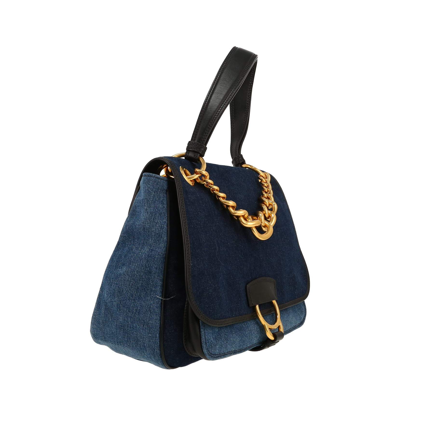 Miu Miu   handbag  in blue denim  and navy blue leather