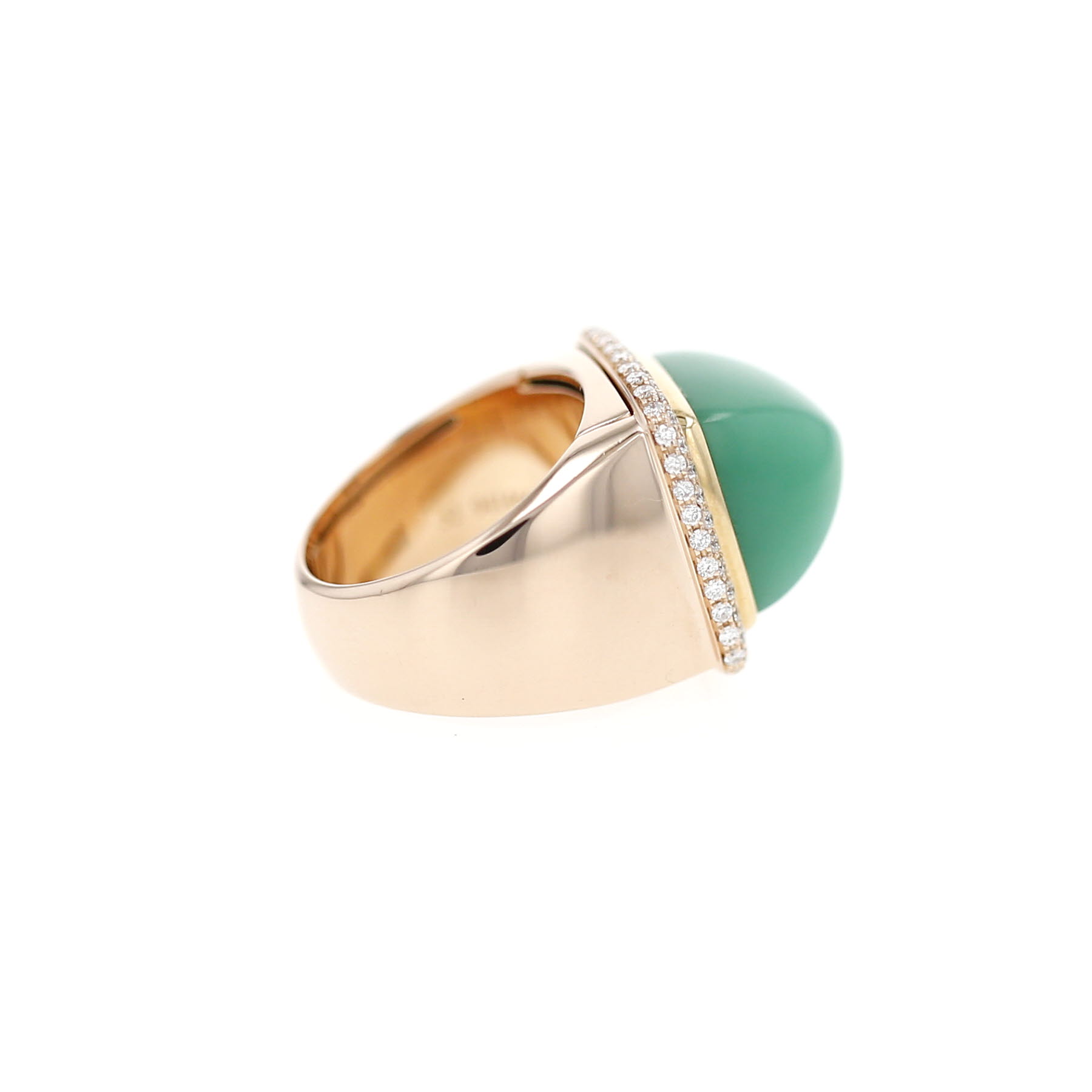 Anello Fred Pain de Sucre modello grande in oro rosa, crisoprasio e diamanti