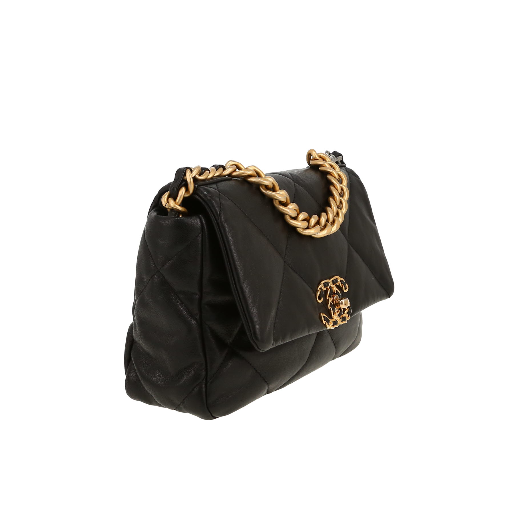 Chanel  19 shoulder bag  in black quilted leather