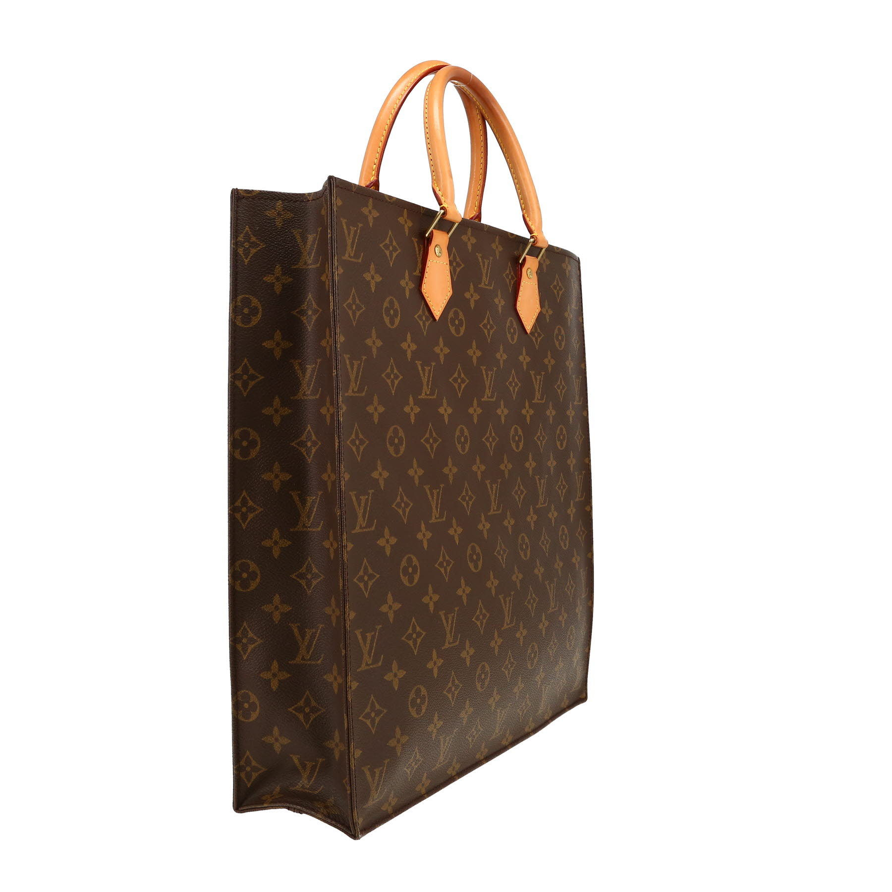 Louis Vuitton  Sac Plat handbag  in brown monogram canvas  and natural leather