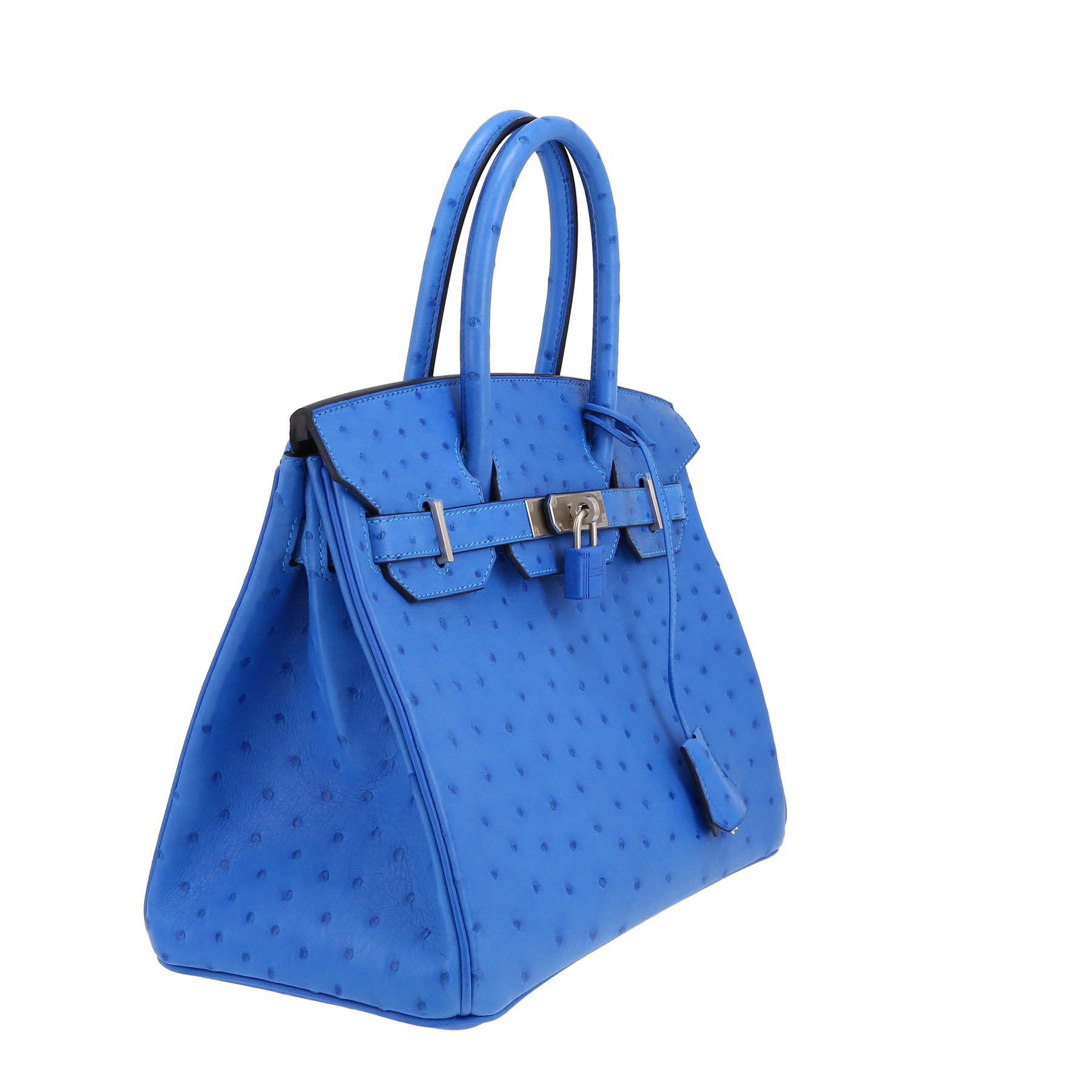 Bolso de mano Hermès  Birkin 30 cm en avestruz azul