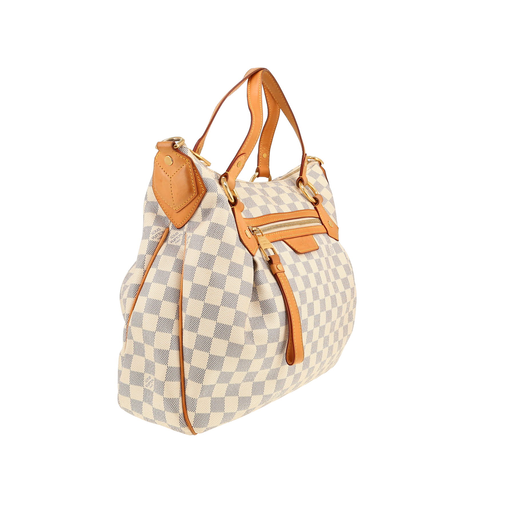 Louis Vuitton  Evora handbag  in azur damier canvas  and natural leather