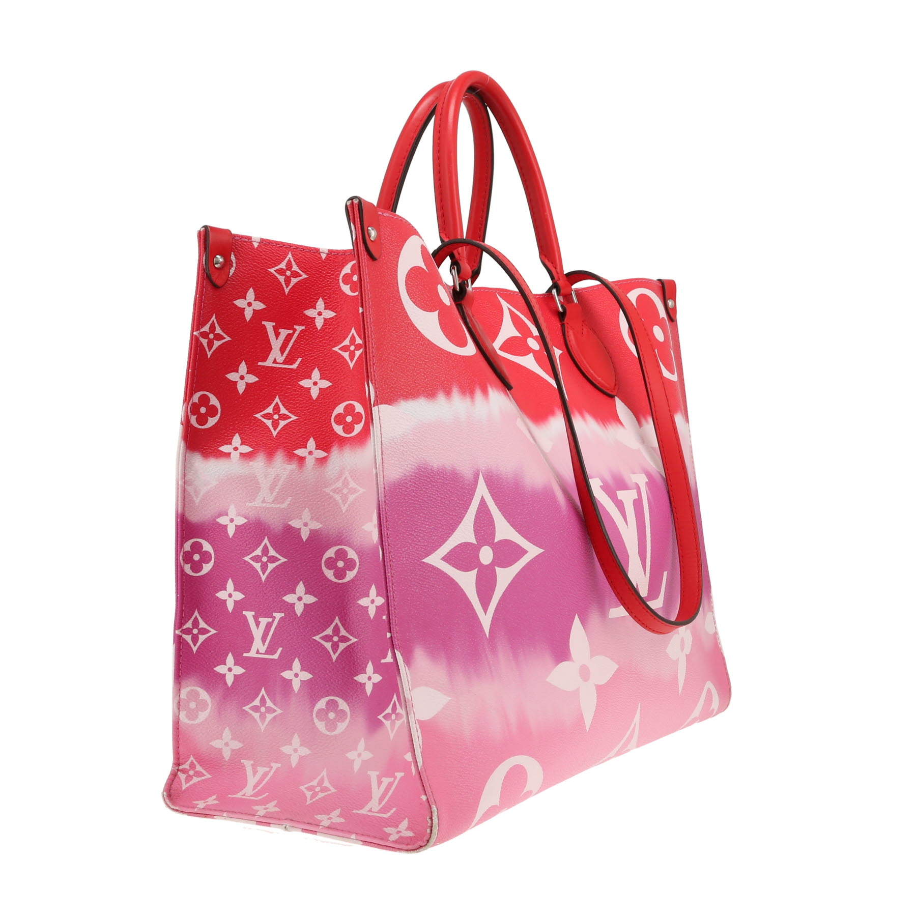Louis Vuitton  Onthego shopping bag  in red and pink two tones  monogram canvas  and red leather