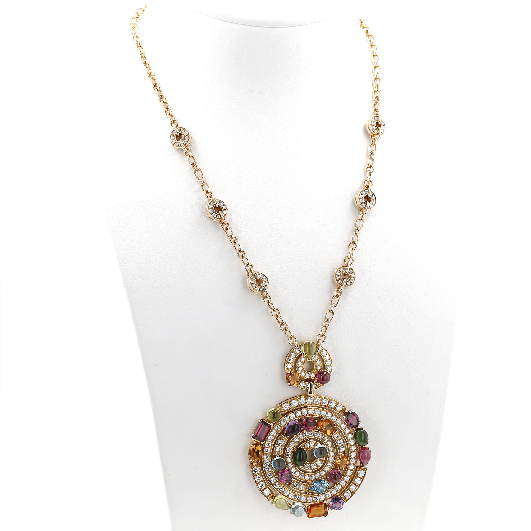 Collar Bulgari Astrale modelo grande de oro amarillo, diamantes y piedras de colores, de turmalina y en amatista
