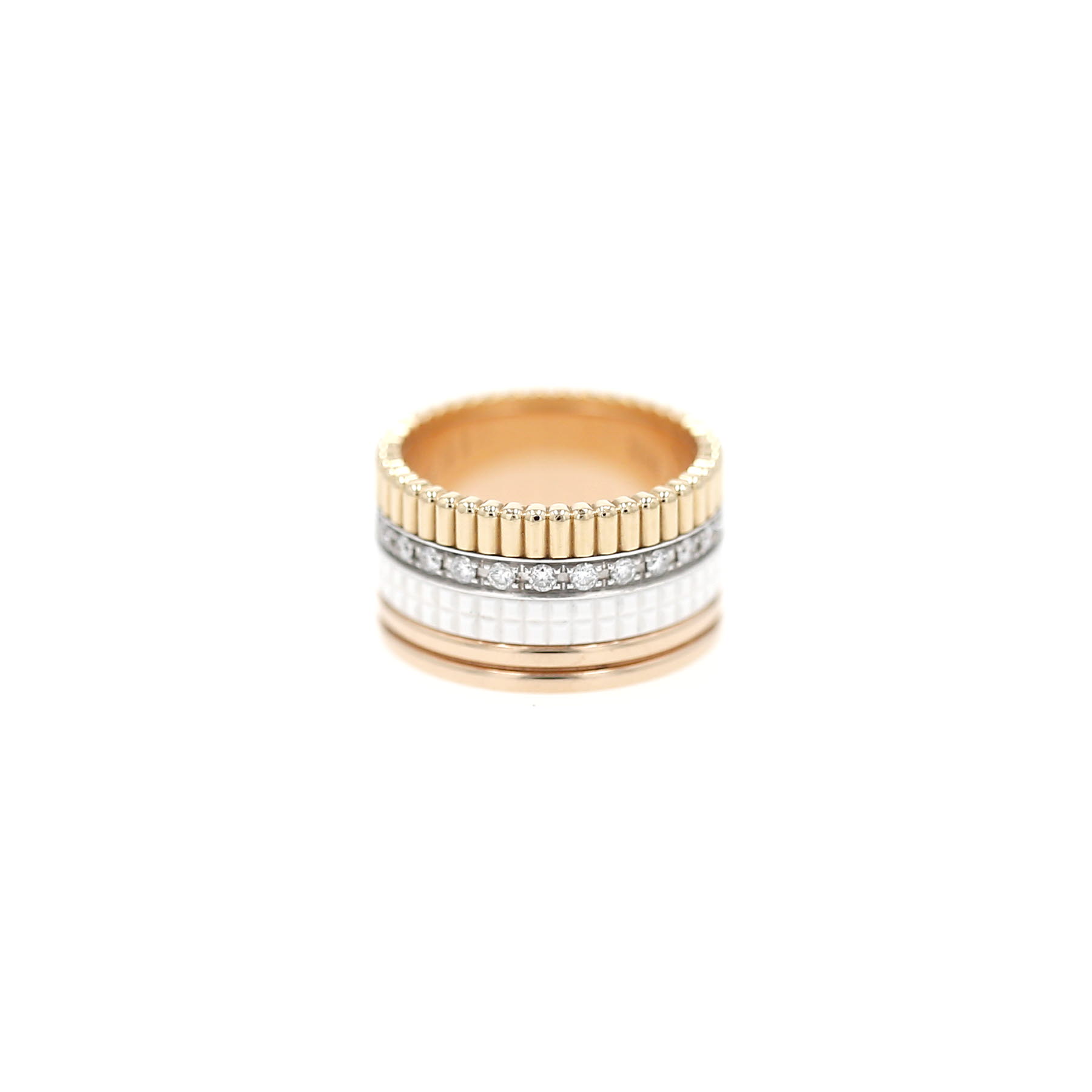 Boucheron  Quatre White Edition large model ring in 3 golds, ceramic and diamonds