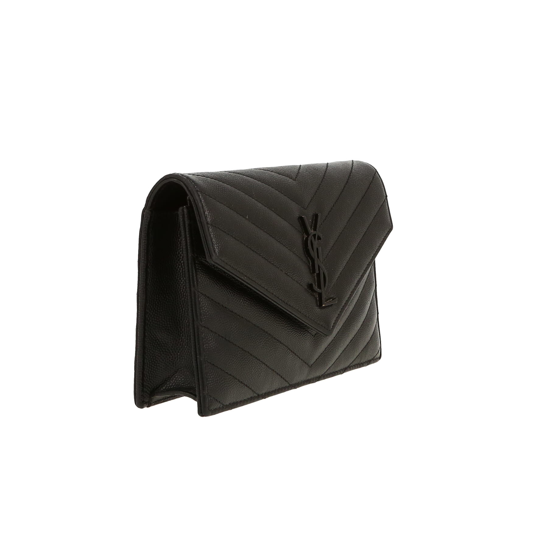 Borsa a tracolla Saint Laurent  Cassandre Envelope Chain Wallet in pelle martellata e trapuntata nera