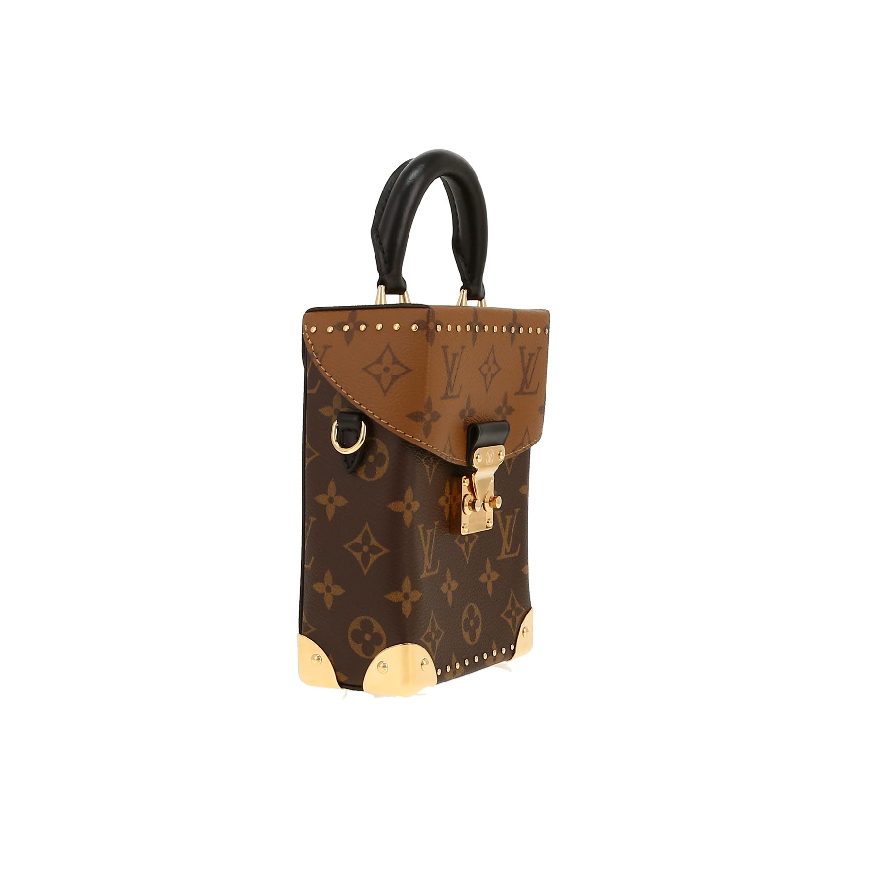 Sac bandoulière Louis Vuitton  Camera Box mini  en toile monogram enduite marron et cuir noir