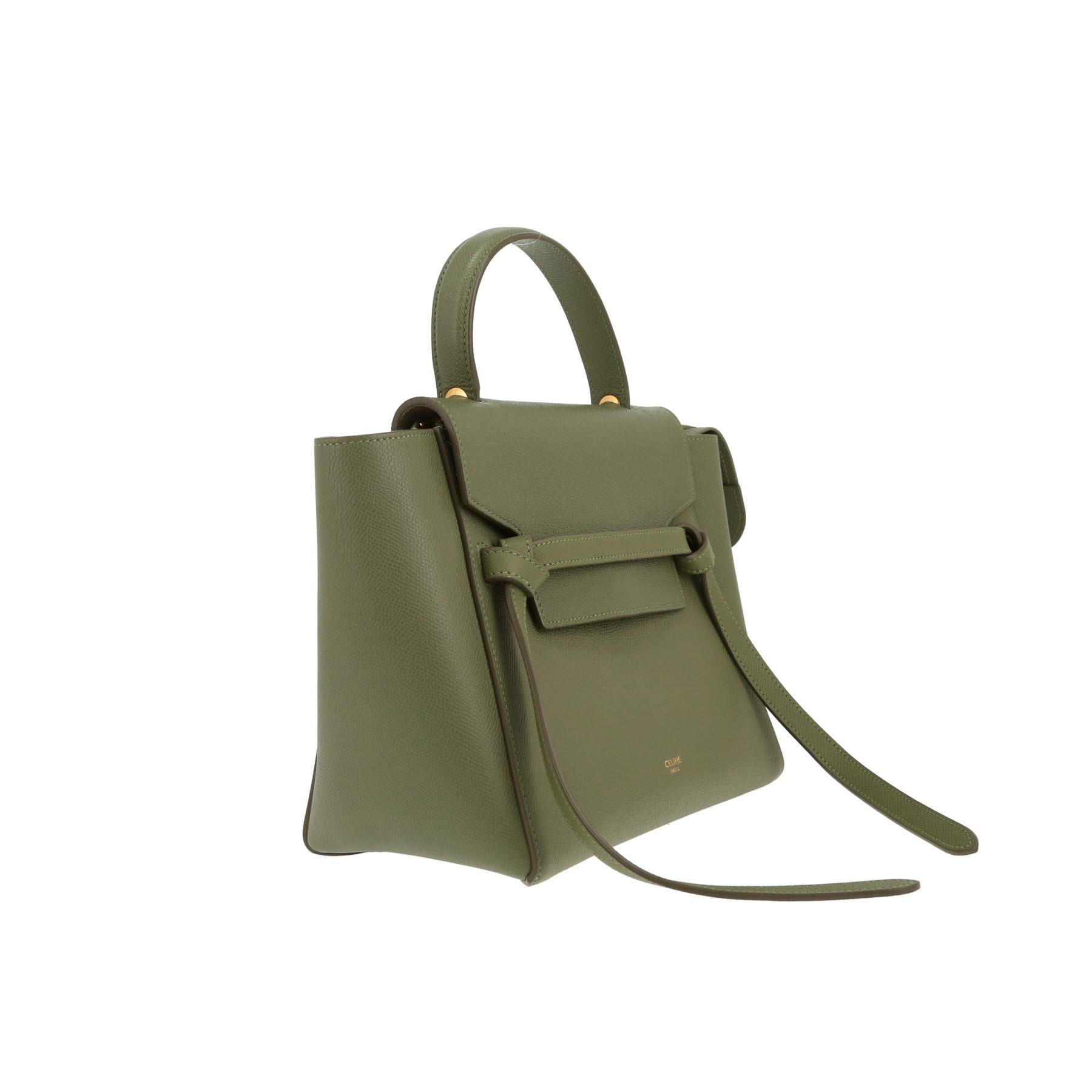 Bolso bandolera Celine  Belt Micro en cuero granulado verde