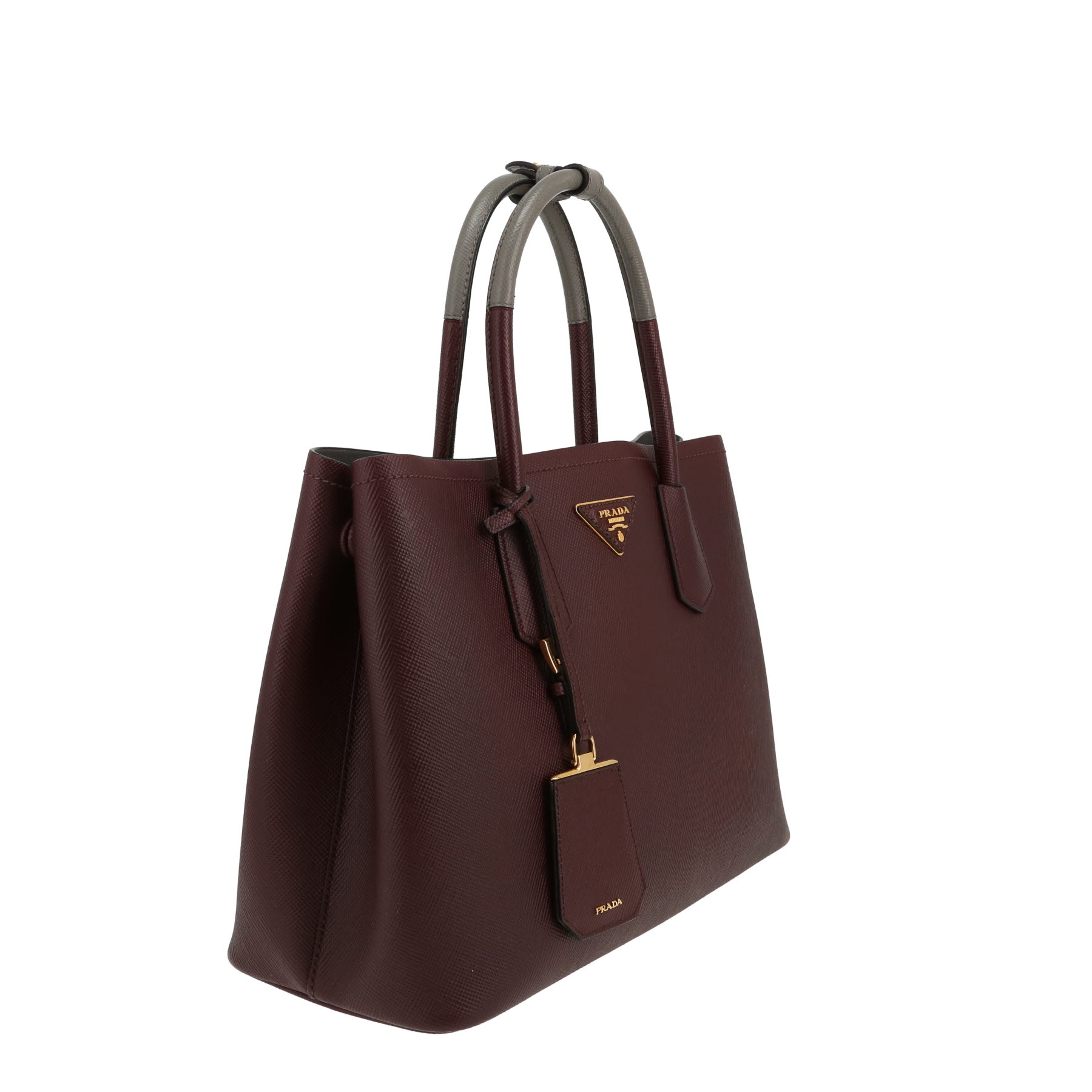 Borsa Prada  Modello Double medio  in pelle Saffiano Bordeaux e grigia