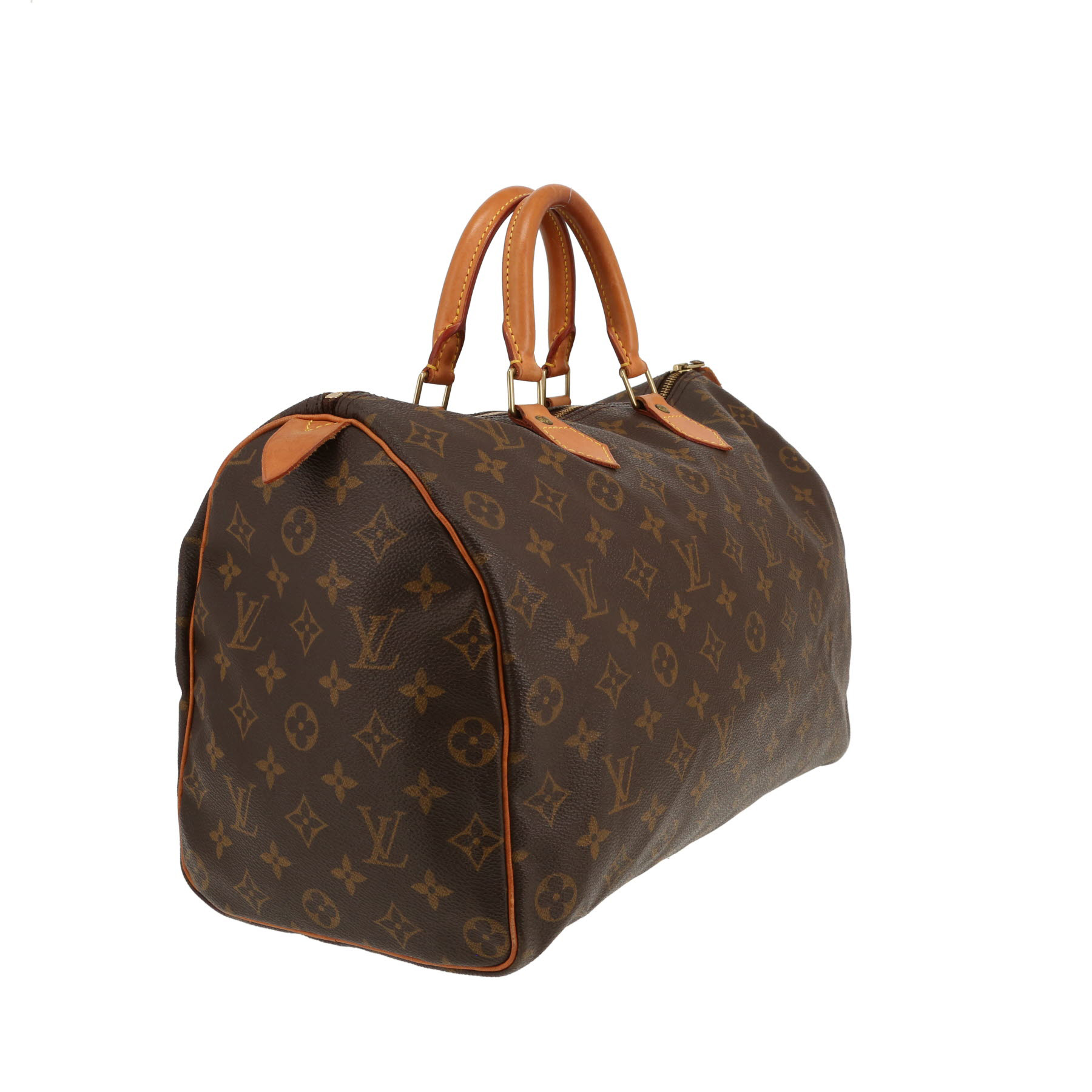 Borsa Louis Vuitton Speedy 35 in tela Monogram marrone e pelle naturale