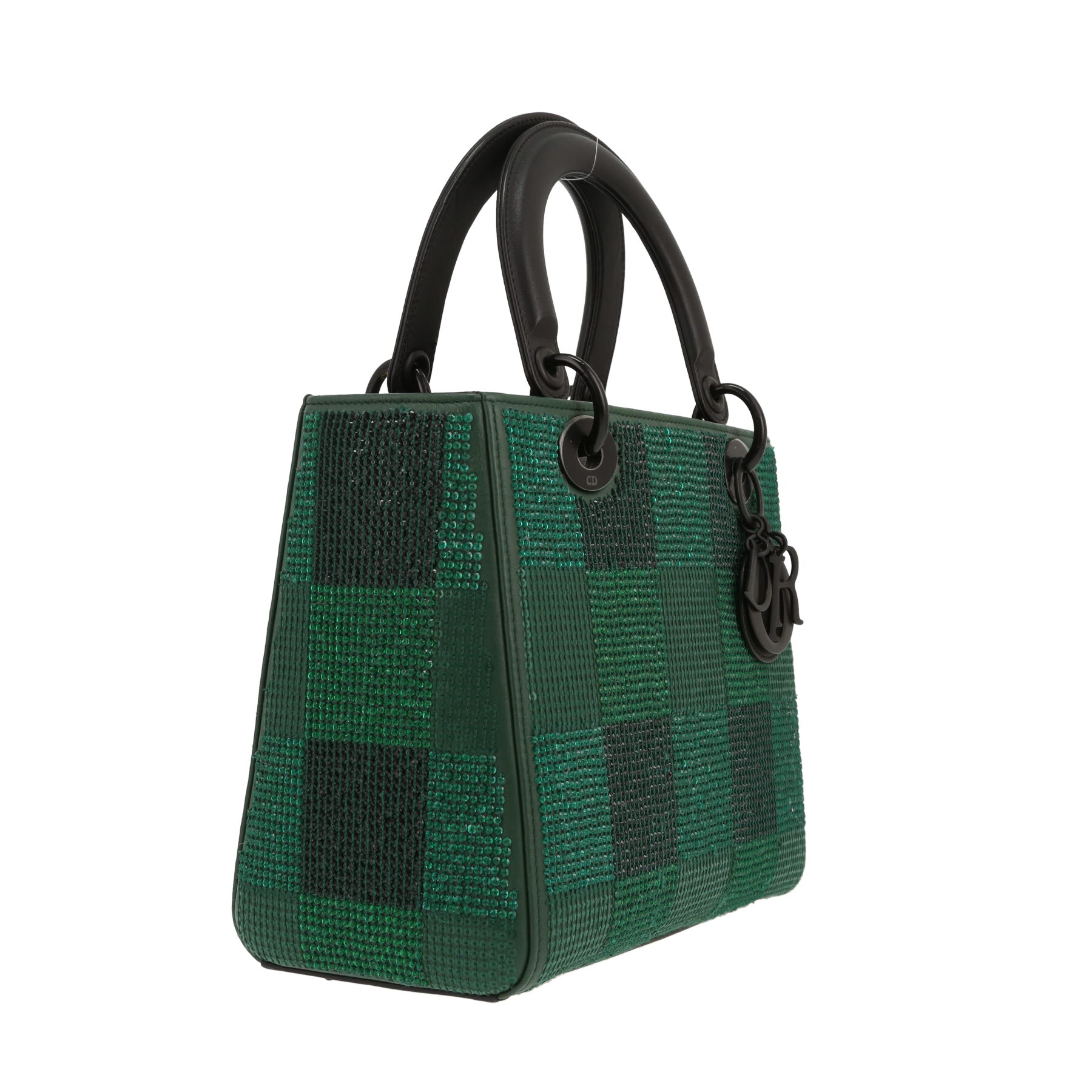 Dior  Lady Dior handbag  in green and black leather  and green paillette