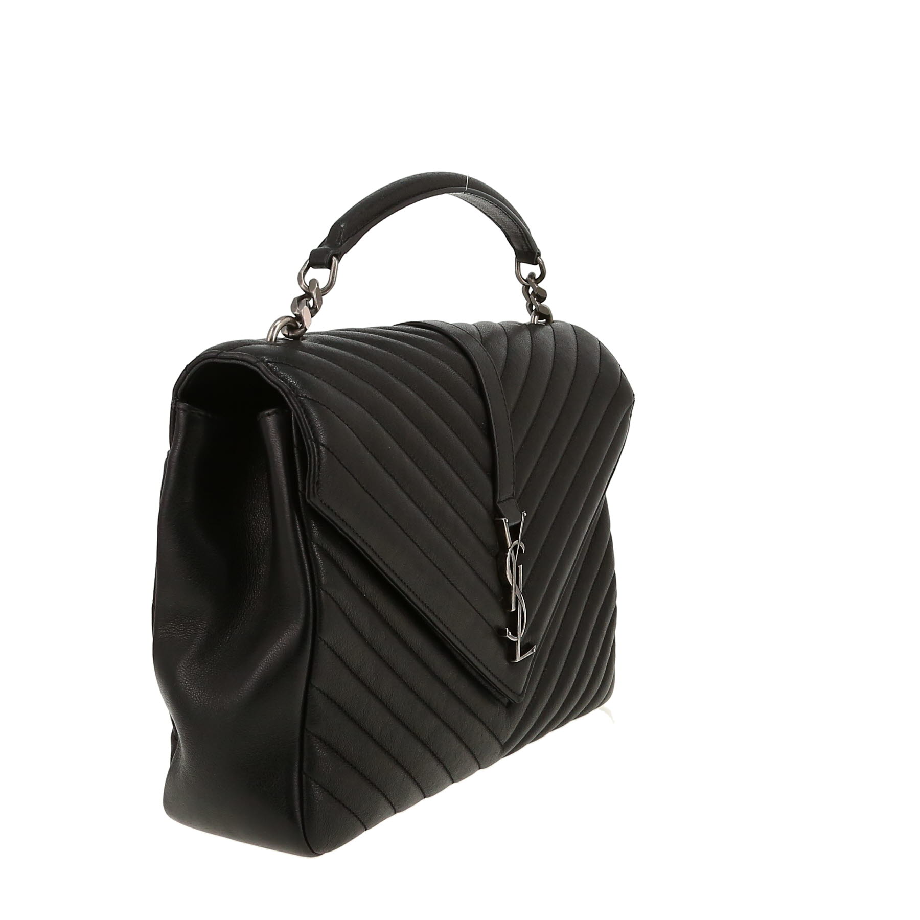 Sac à main Saint Laurent  College en cuir matelassé chevrons noir