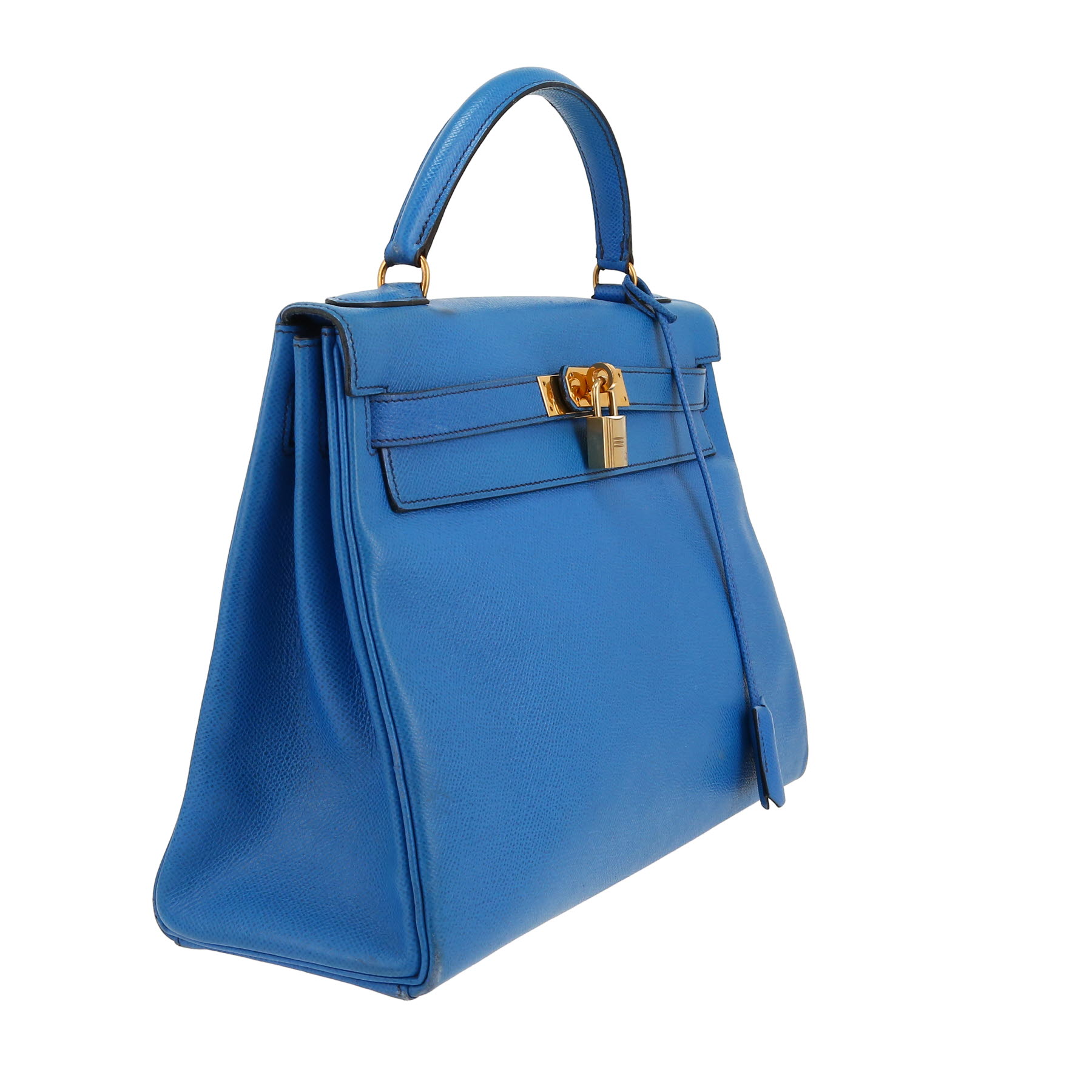 Bolso de mano Hermès  Kelly 32 cm en cuero Courchevel azul