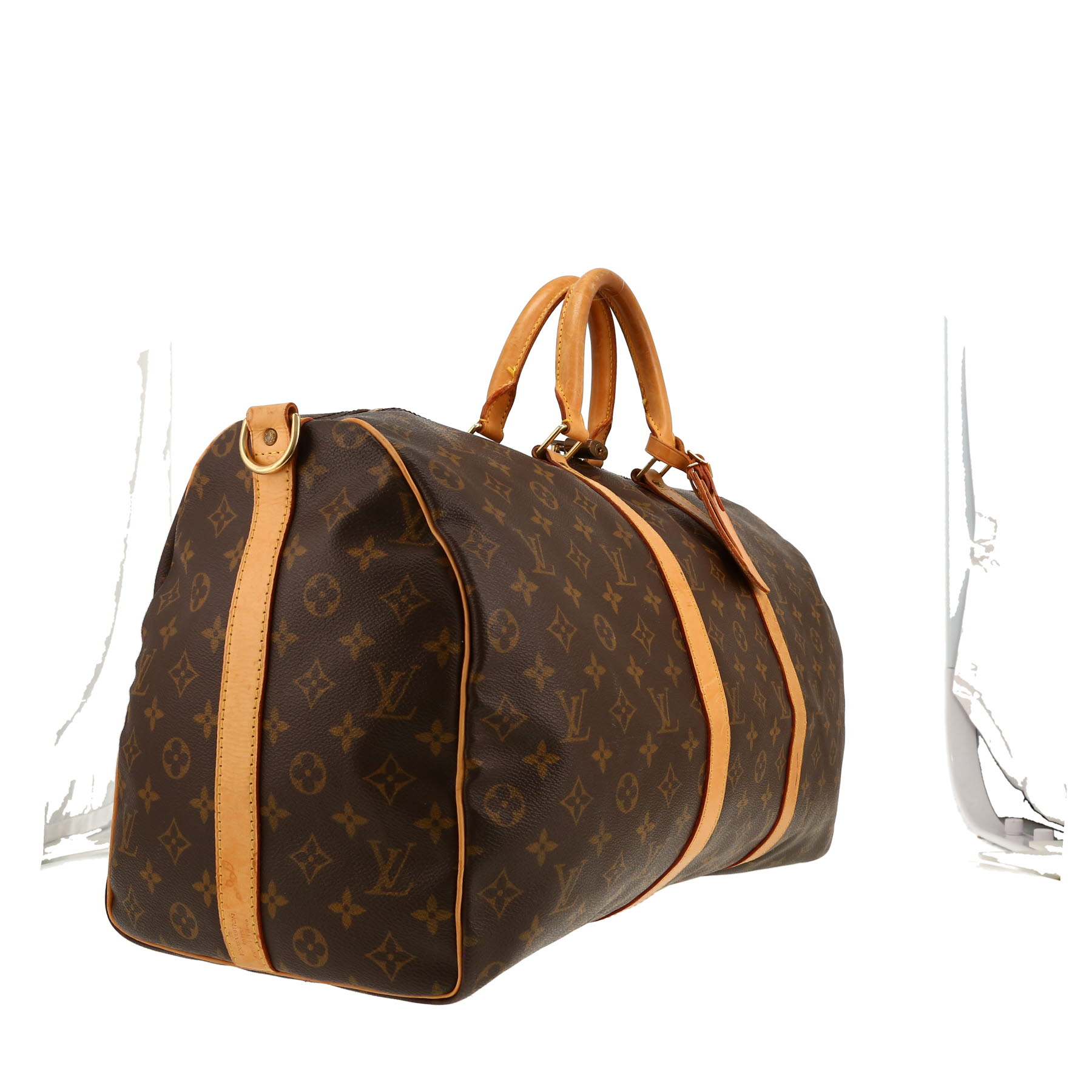 Sac de voyage Louis Vuitton  Keepall 50 en toile monogram marron et cuir naturel
