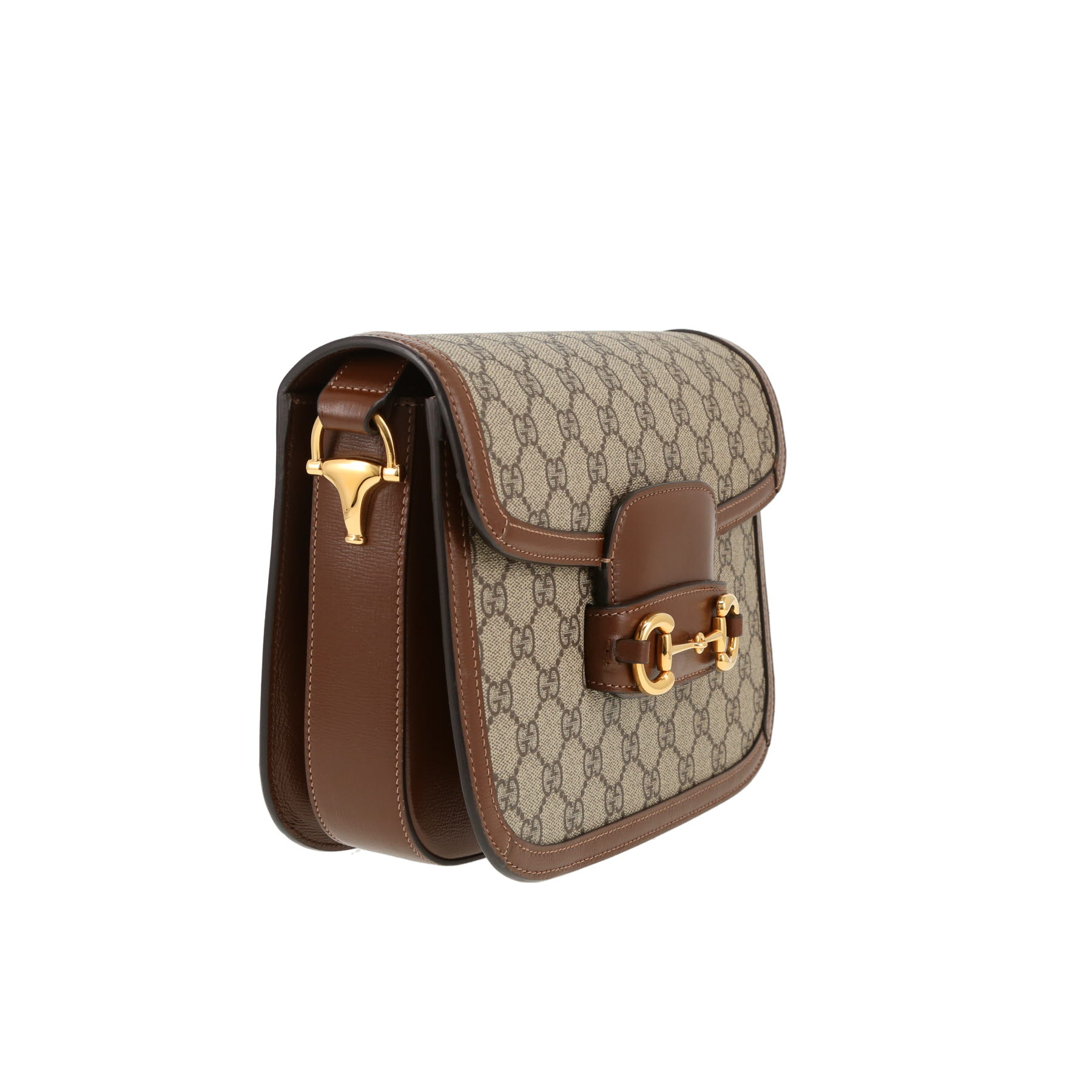 Sac bandoulière Gucci  1955 Horsebit en toile sûpreme GG beige et cuir marron