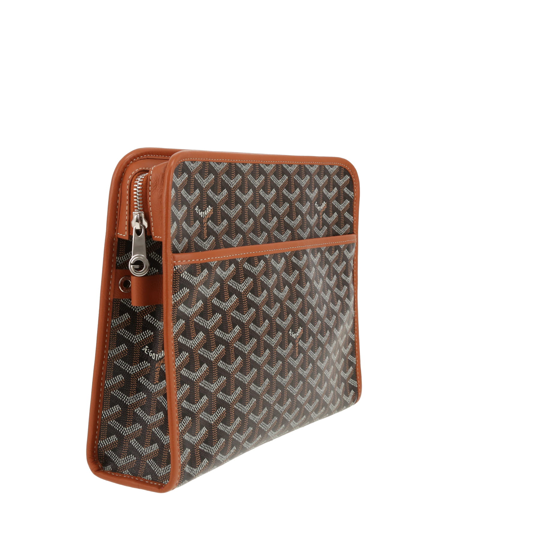 Goyard  Jouvence pouch  in black Goyard canvas  and brown leather