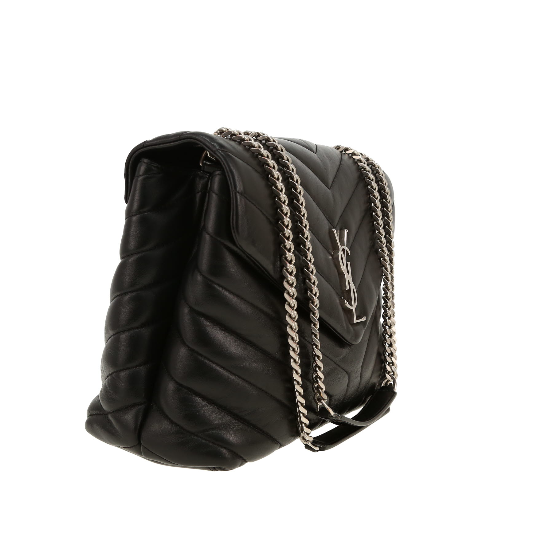 Sac à main Saint Laurent  Loulou en cuir matelassé chevrons noir