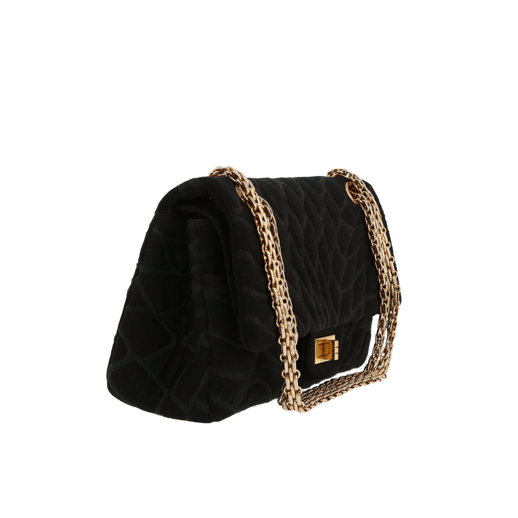 Borsa a tracolla Chanel 2.55 in tela nera con decorazione a piume