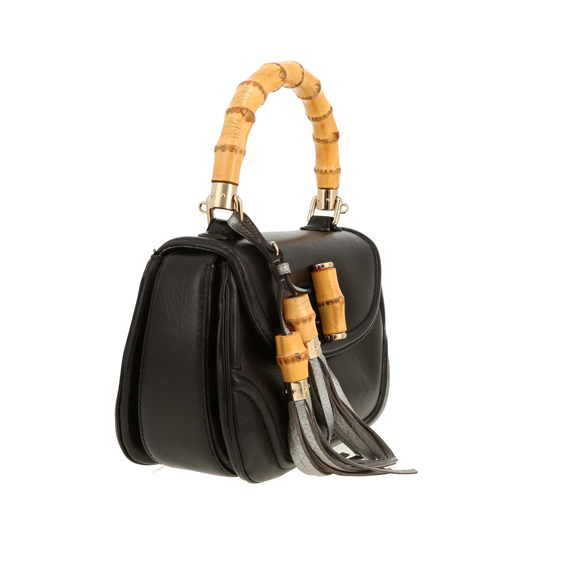 Gucci  Bamboo handbag  in black grained leather  and bamboo