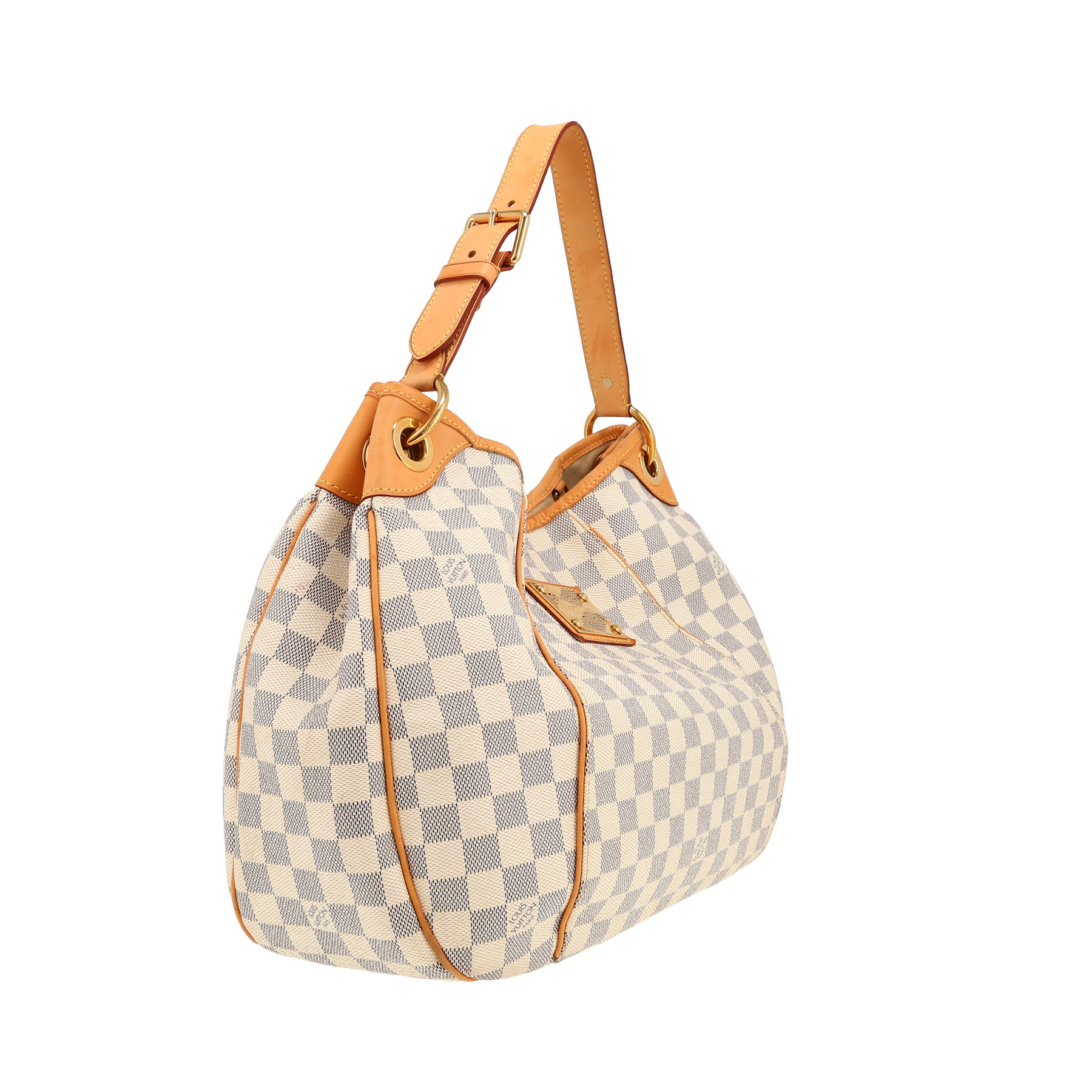 Louis Vuitton  Galliera handbag  in azur damier canvas  and natural leather
