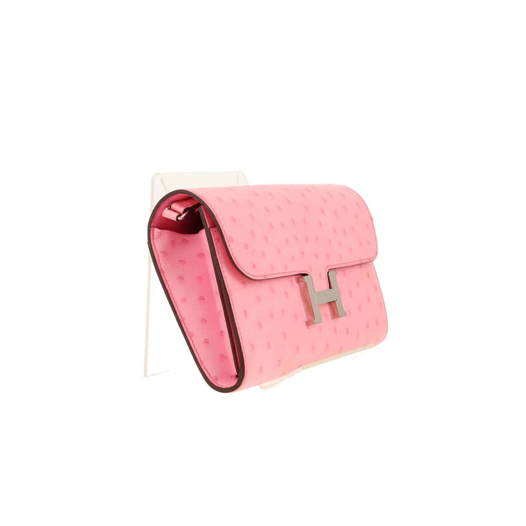 Hermès  Constance Long To Go shoulder bag  in Rose Bubblegum ostrich leather