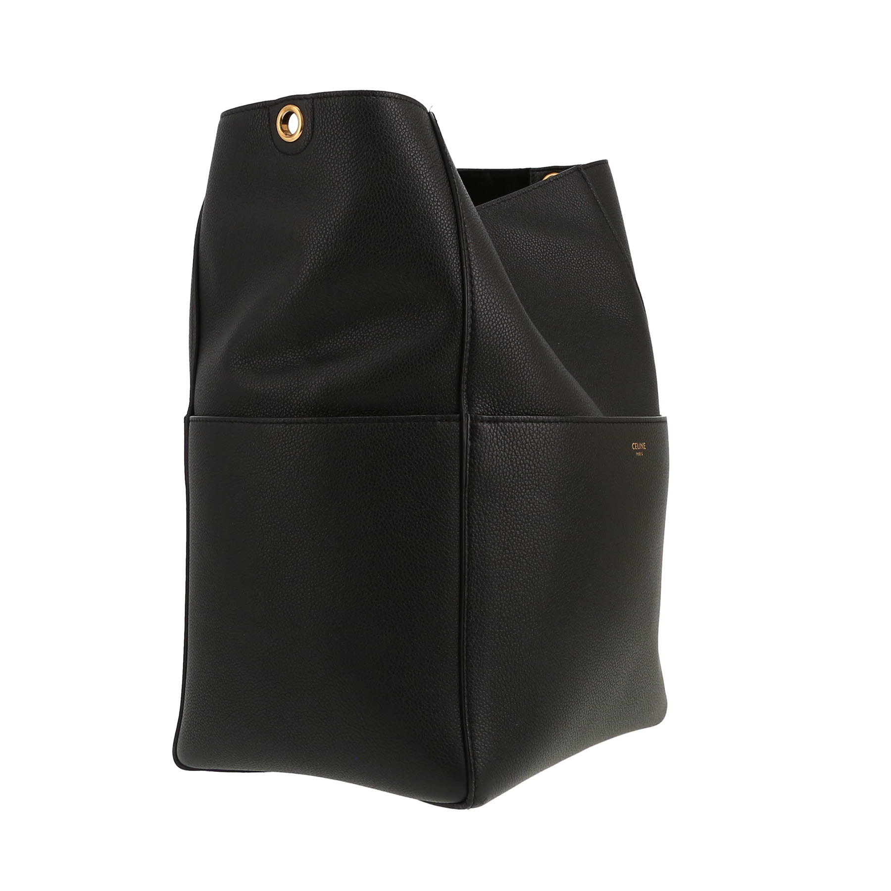 Bolso de mano Celine  Sac Sangle en cuero granulado negro