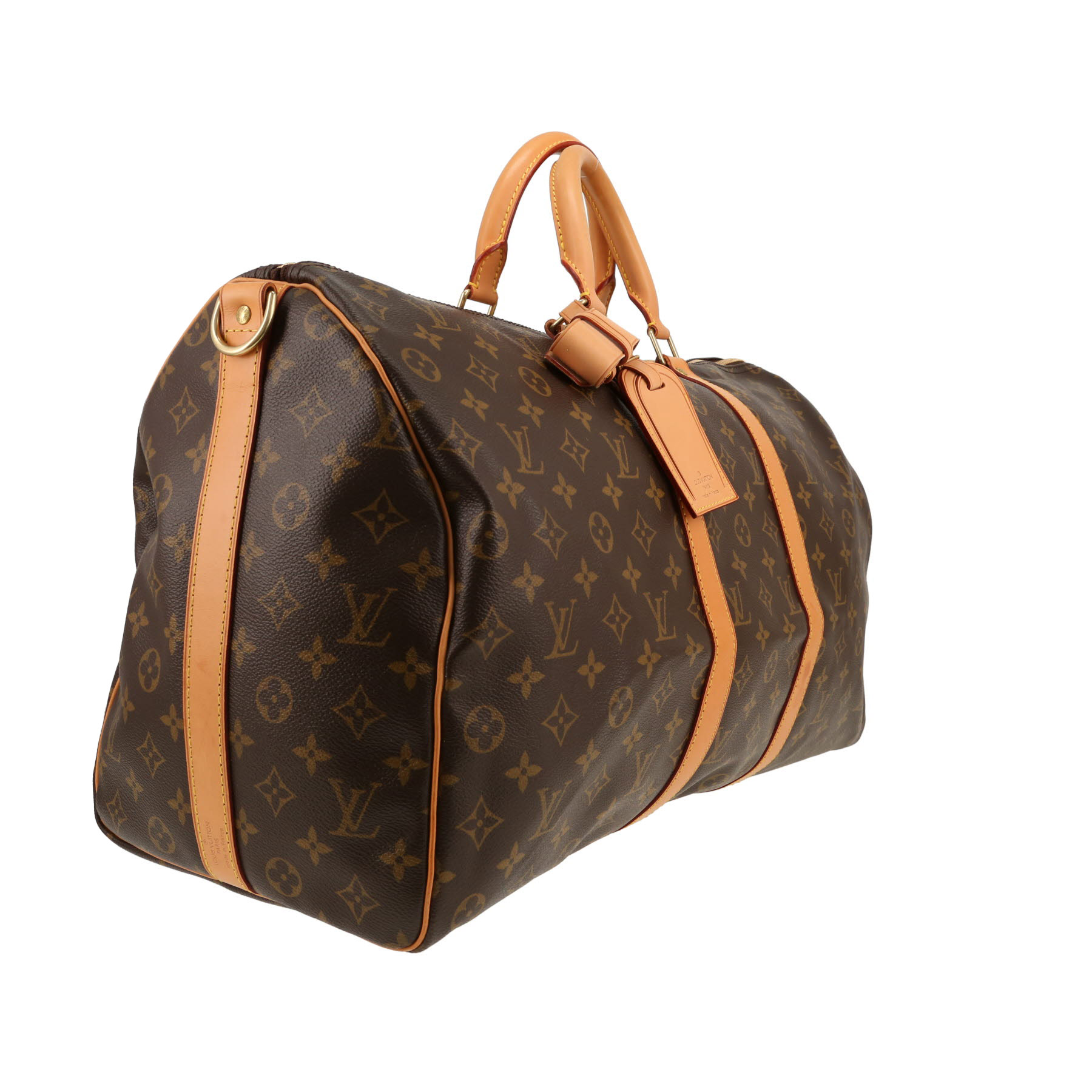Bolsa de viaje Louis Vuitton Keepall 50 de lona Monogram marrón y piel natural