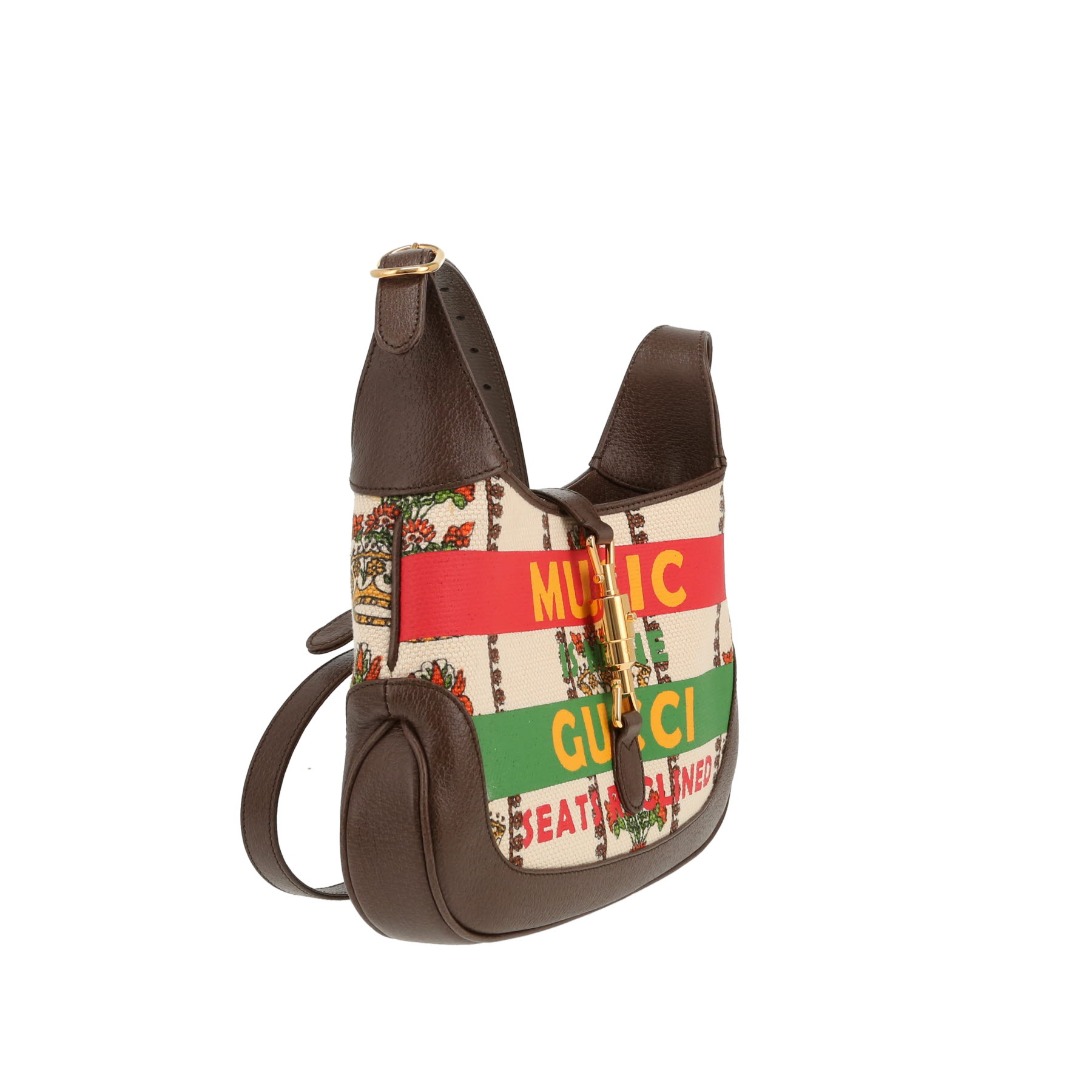 Sac bandoulière Gucci Jackie Centennial Music en toile beige et cuir marron